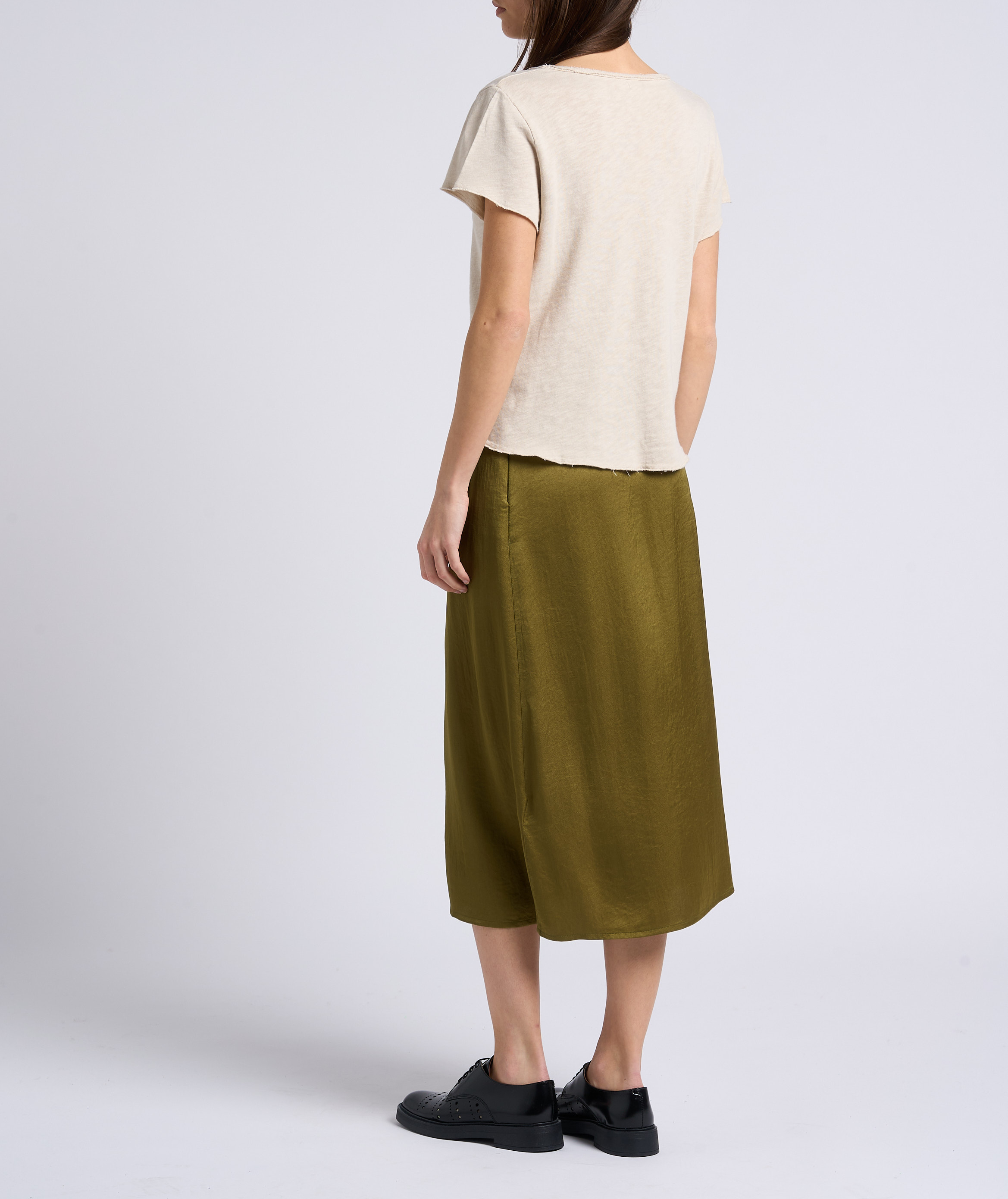 Gerade geschnittenes Baumwoll-T-Shirt mit ungesäumten Schnittkanten AMERICAN VINTAGE Beige