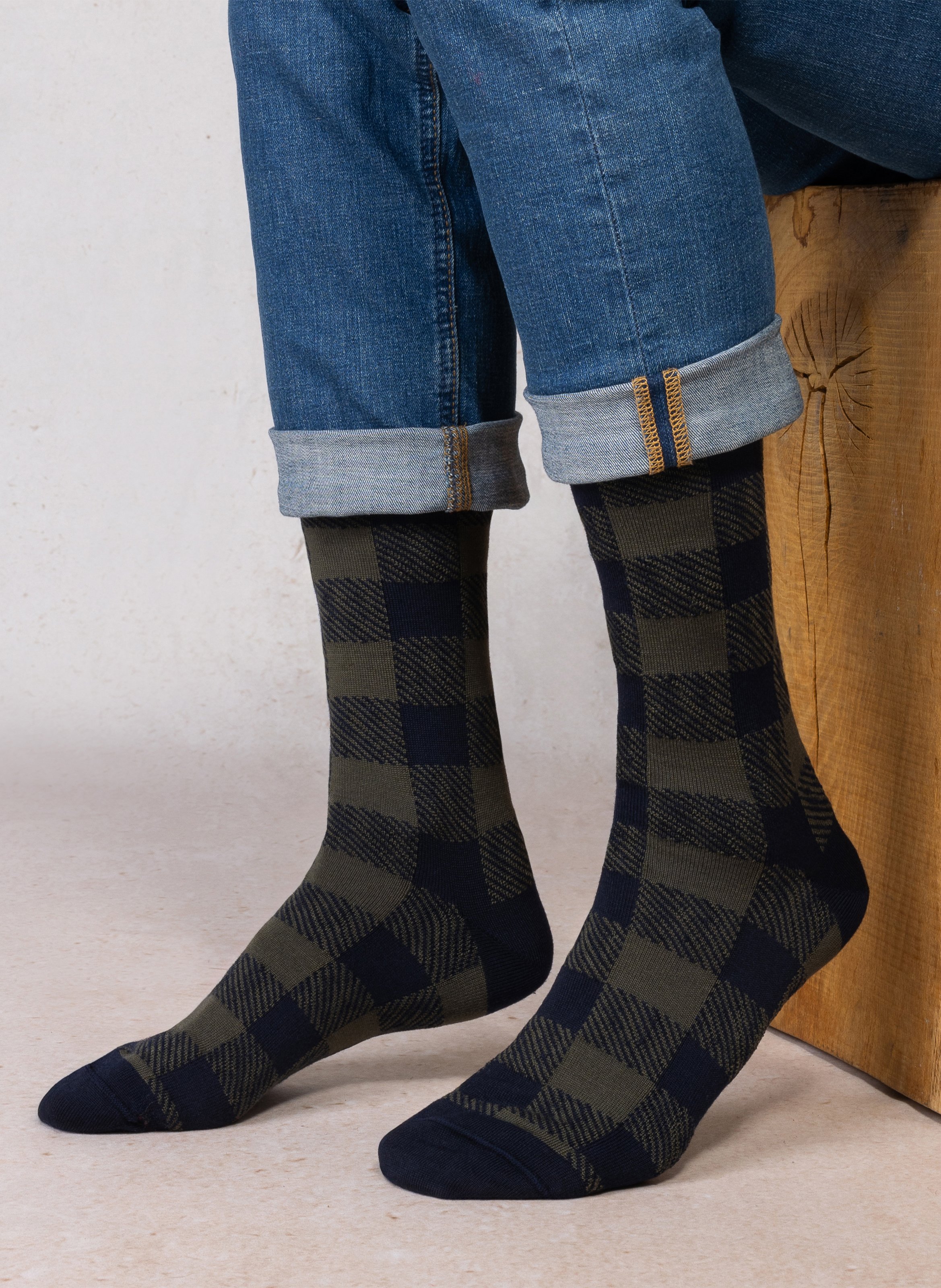 Chaussettes à damier en laine mélangée BLEUFORET