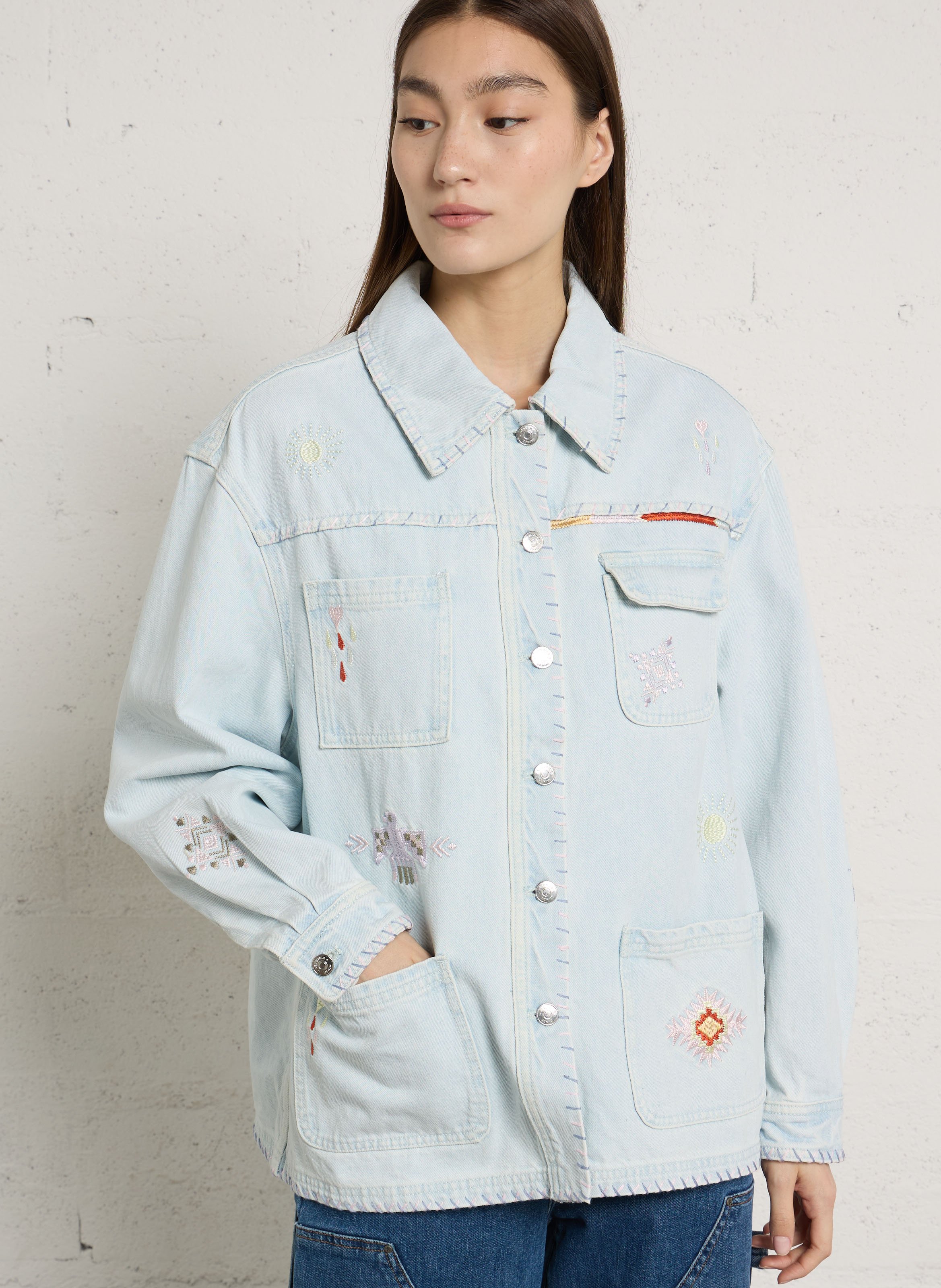 Jasje van geborduurd denim BERENICE Blauw