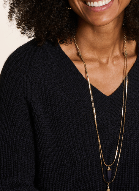 Gerade geschnittener Strick-Mix-Pullover mit V-Ausschnitt LA FEE MARABOUTEE Blau