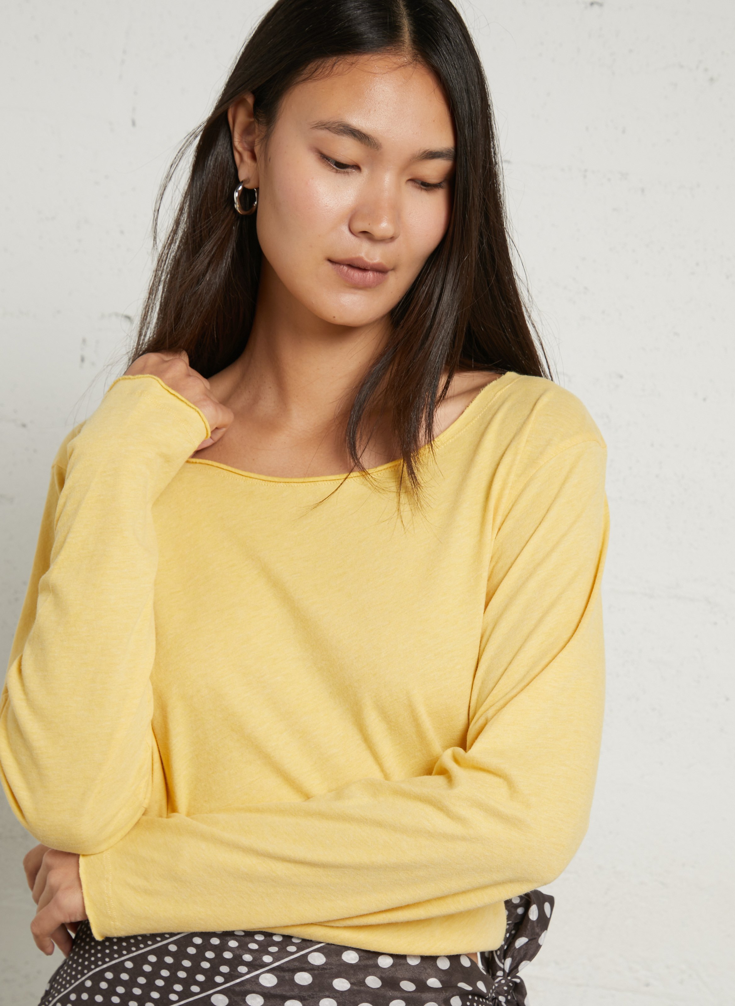Tee-shirt col bateau uni AMERICAN VINTAGE Jaune
