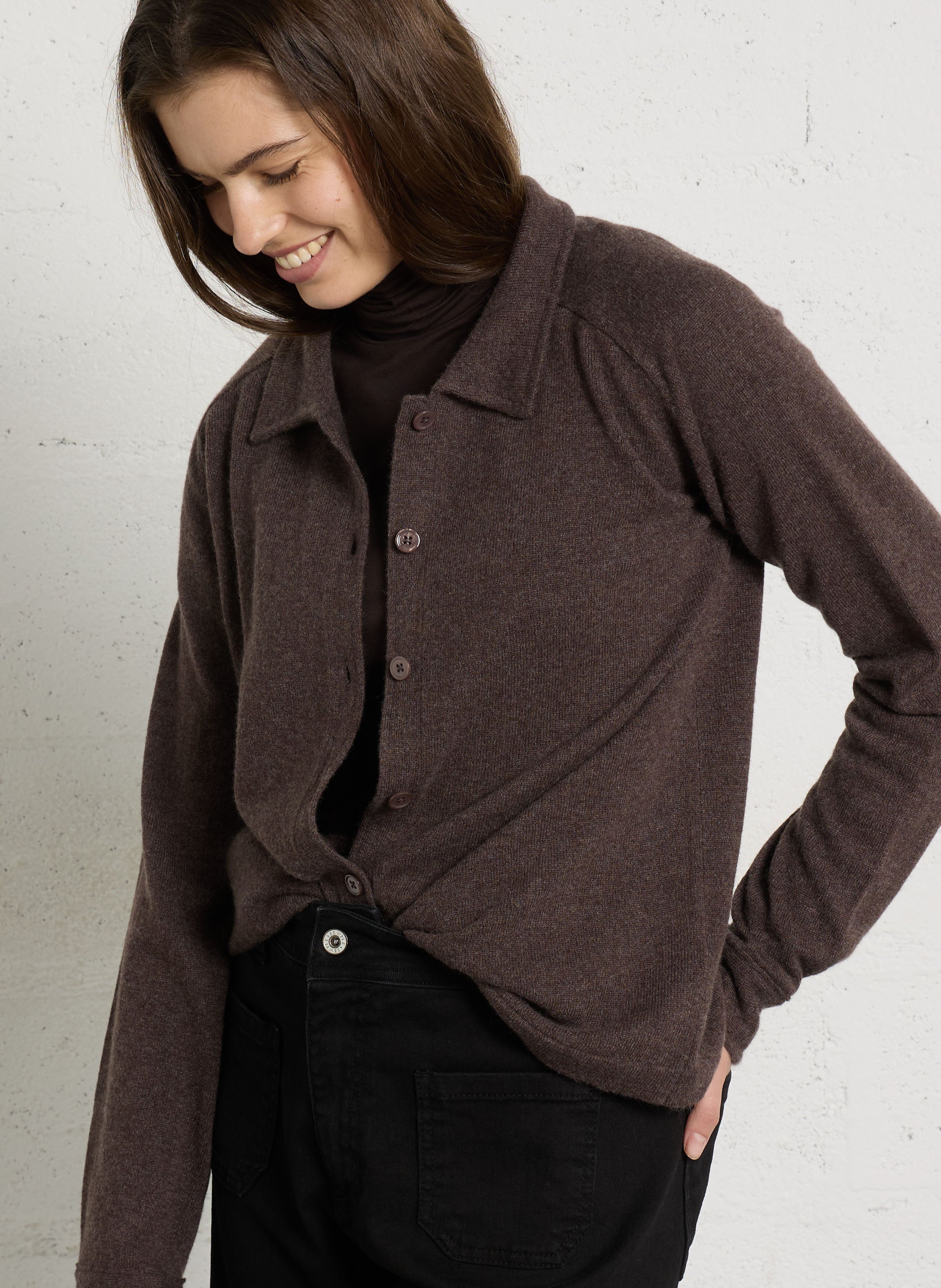 Long-sleeve cashmere cardigan MAJESTIC FILATURES Brown