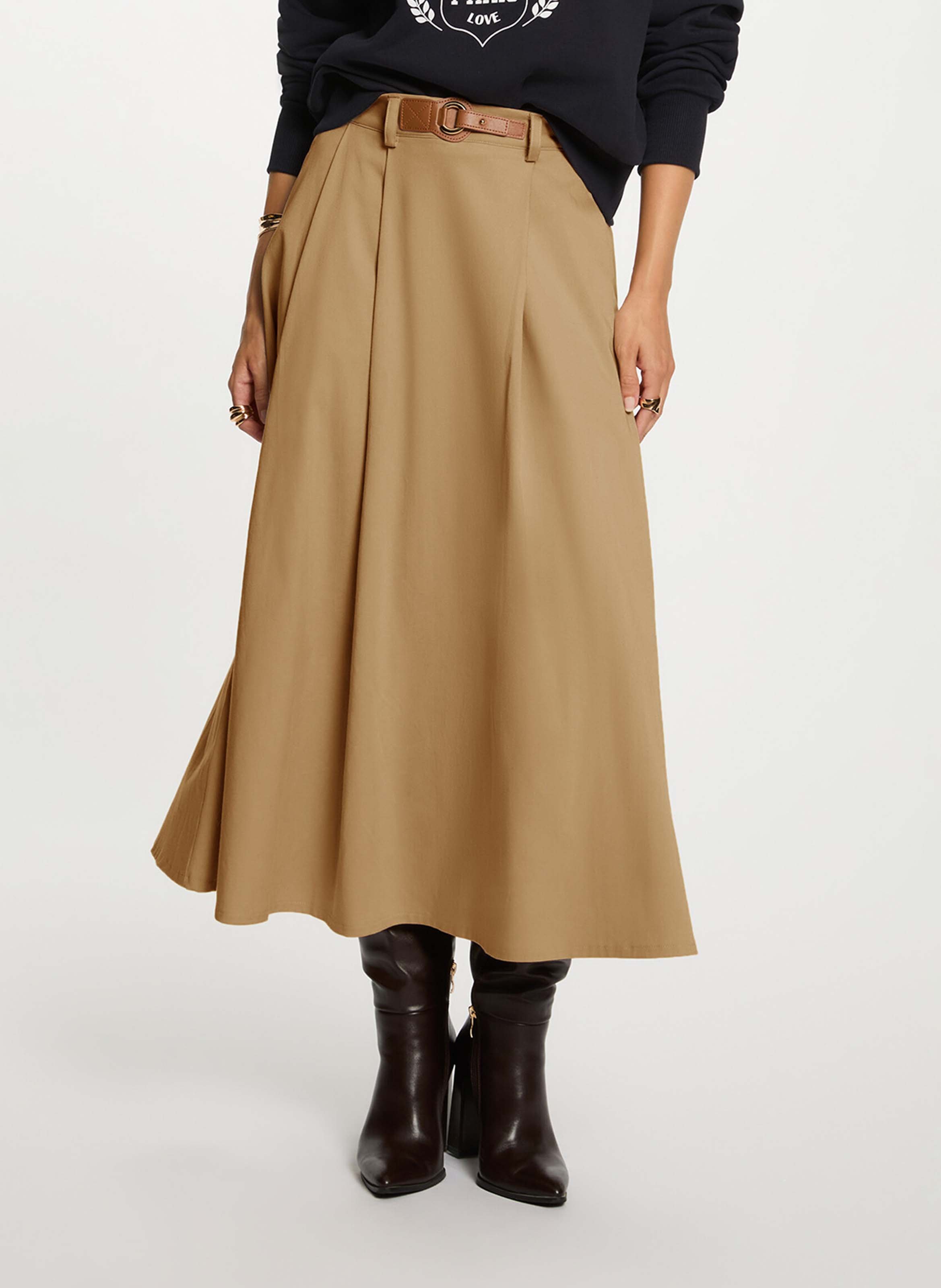 Jupe midi évasée  MORGAN Beige