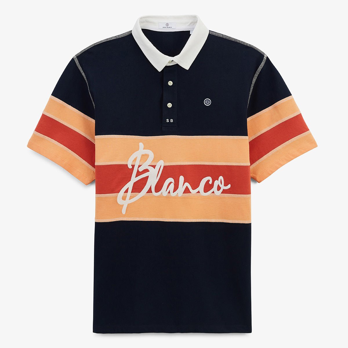 Polo manches courtes en jersey de coton coutures overlock SERGE BLANCO Bleu