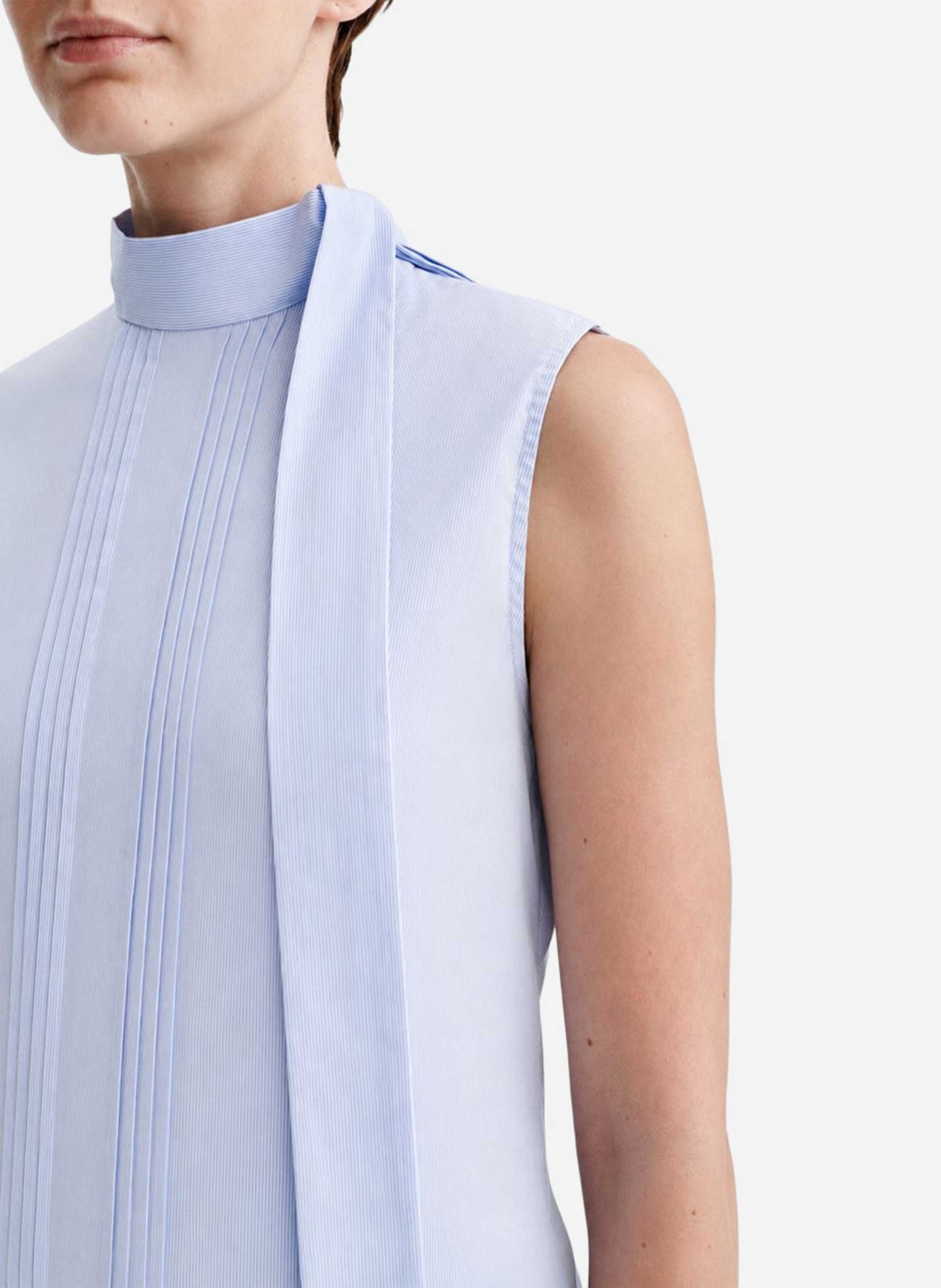 Sleeveless pleated blouse in mixed cotton VANESSA BRUNO Blue