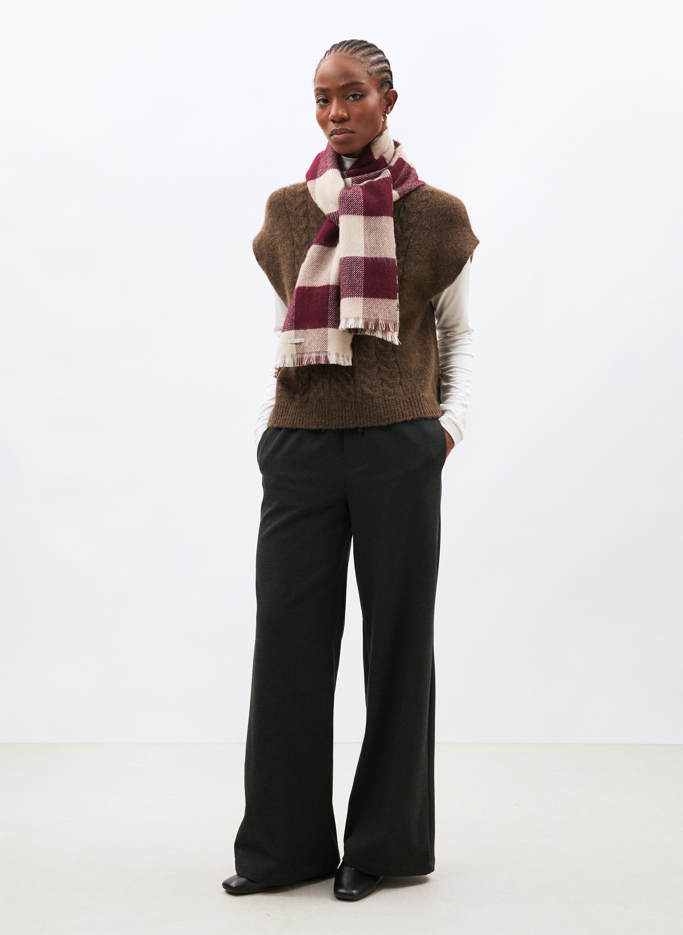 Double-sided checked scarf HUMILITY Beige