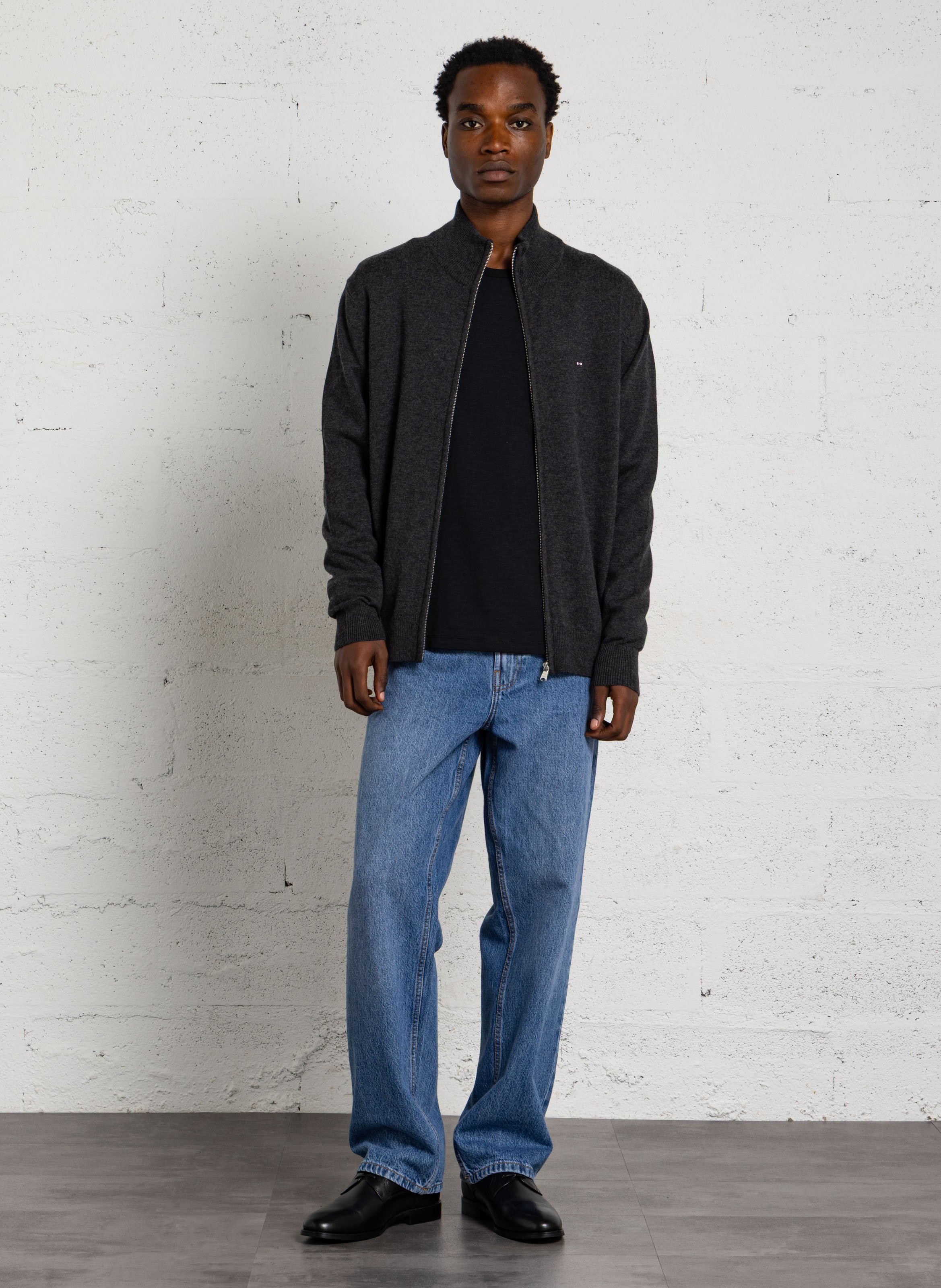 Straight-cut cotton cardigan with high neck EDEN PARK Black