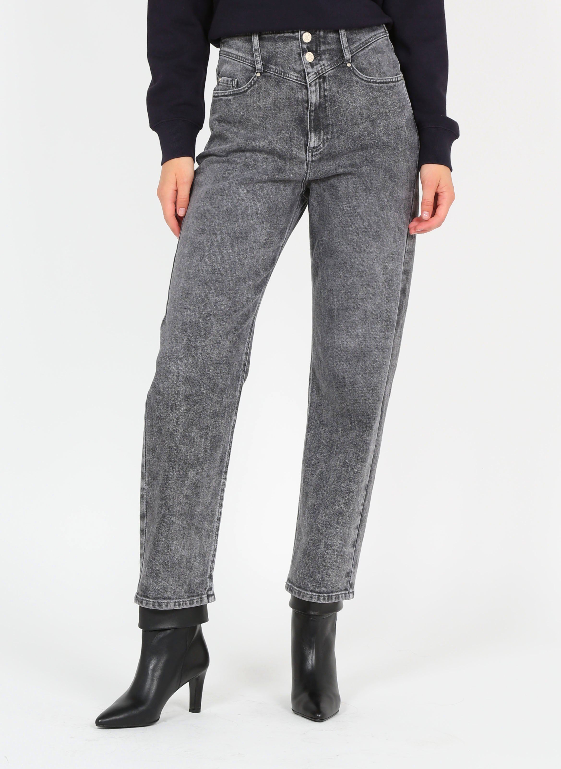 Straight-leg faded cotton jeans IKKS Grey