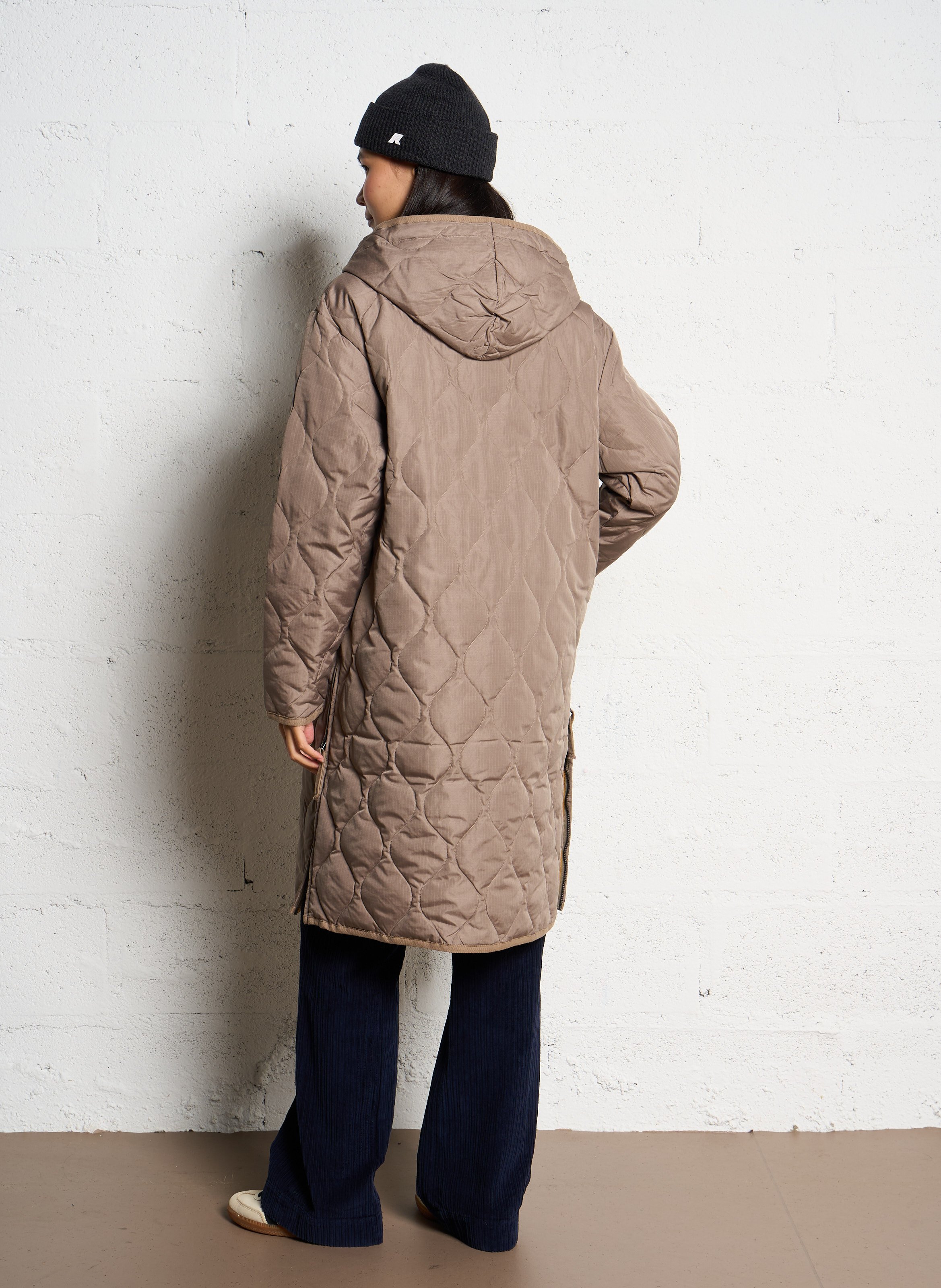 Manteau droit à capuche Marron