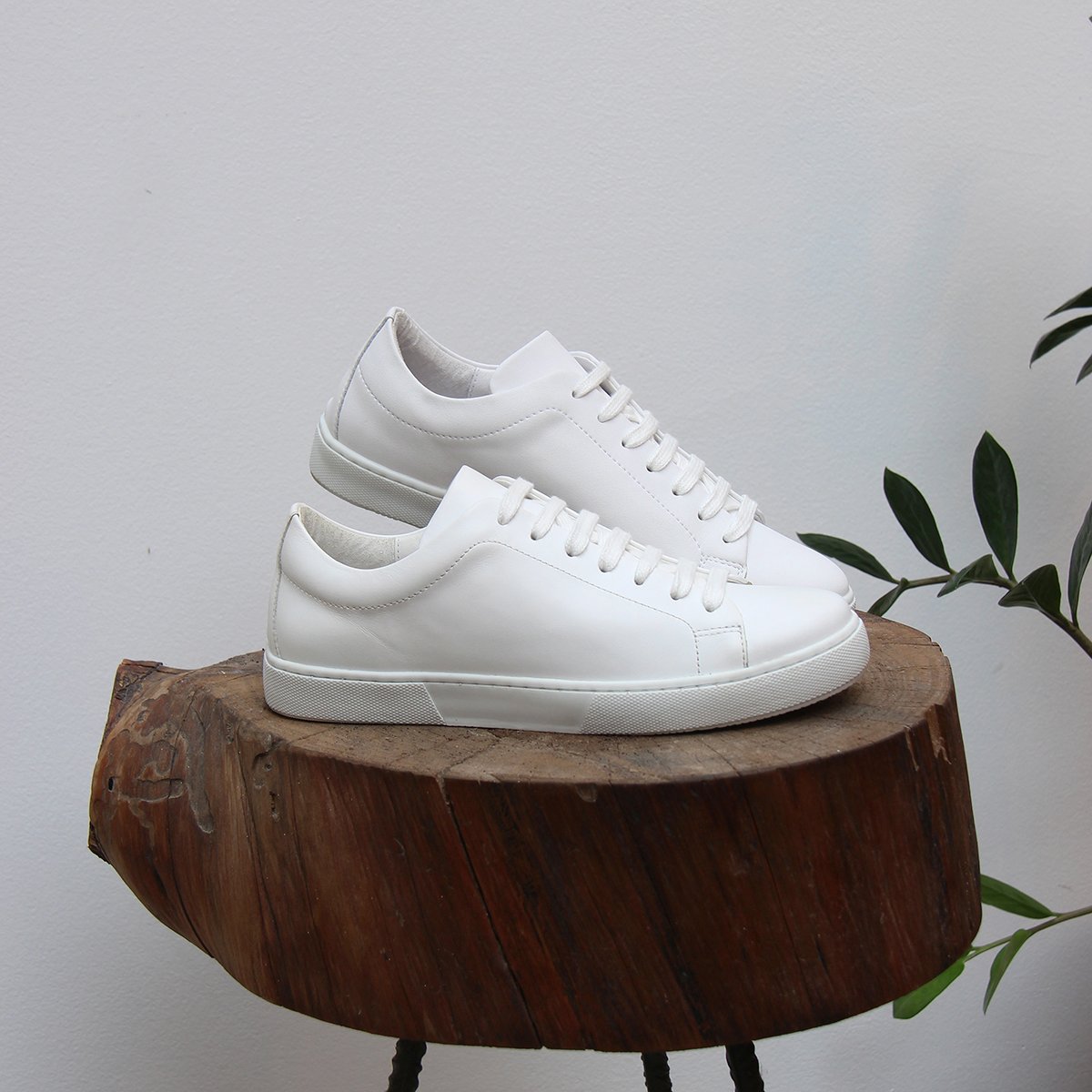 Lace-up leather tennis shoes JULES & JENN White