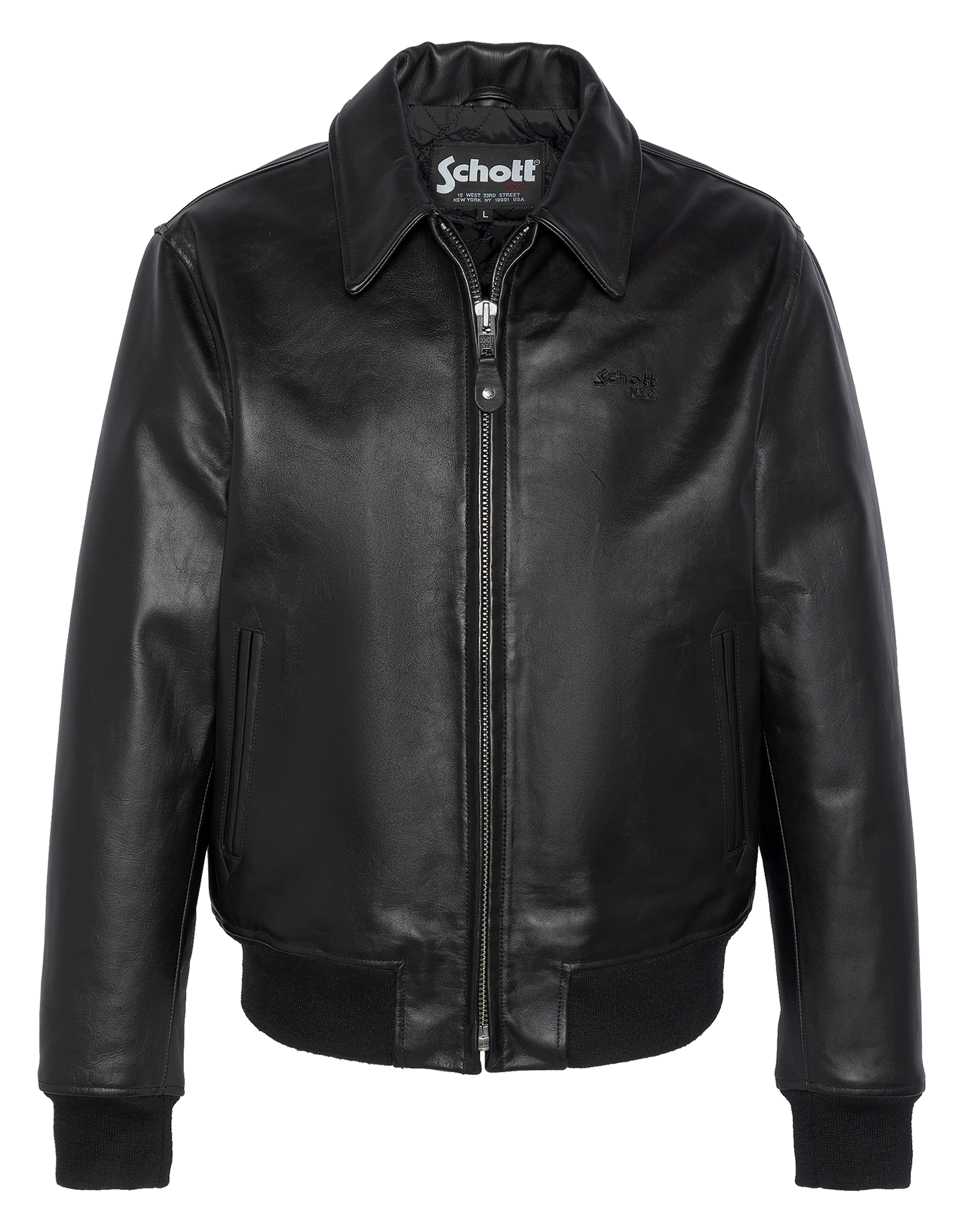 Veste col classique en cuir SCHOTT Noir