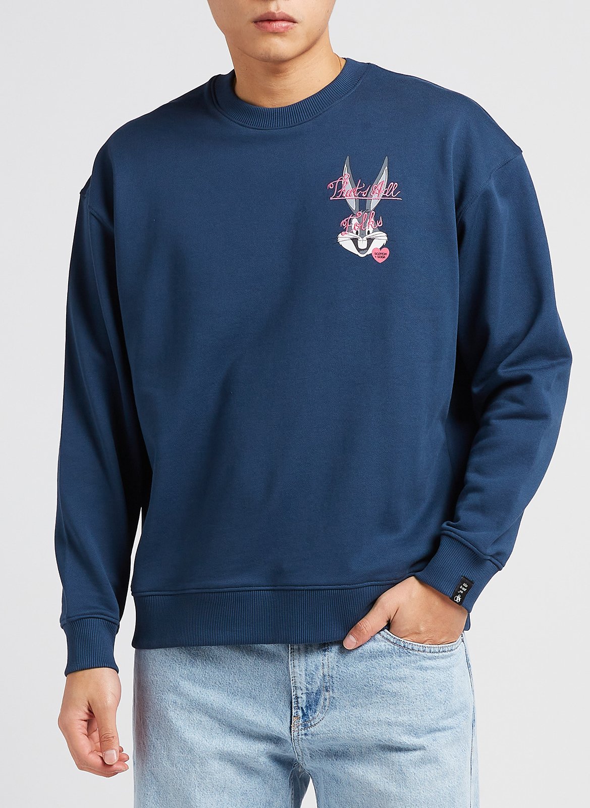 Regular-fit sweater van biokatoen met ronde hals en borduursel | Scotch & Soda x Looney Tunes SCOTCH AND SODA Blauw