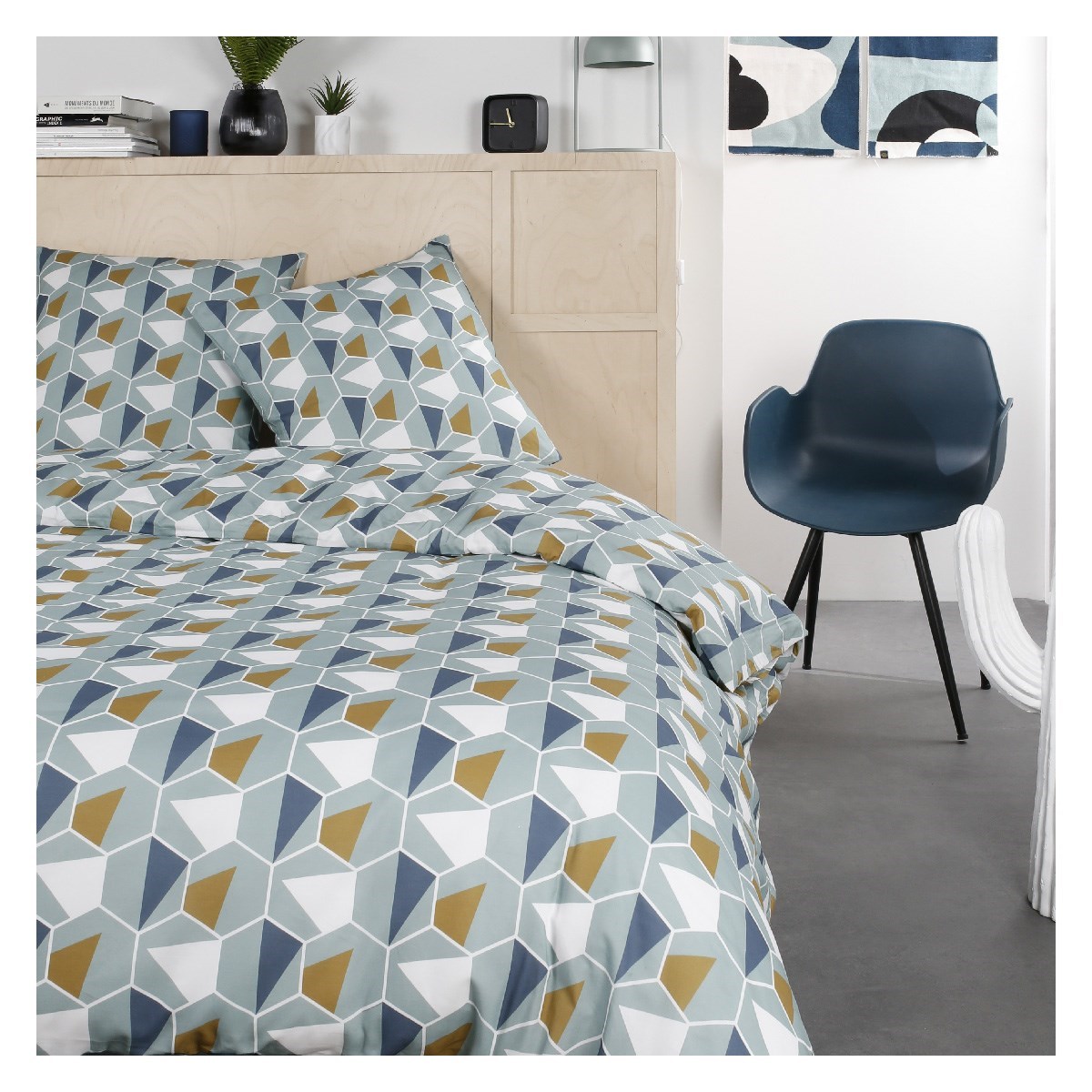 Printed cotton zippered bed set TODAY LINGE DE MAISON Blue