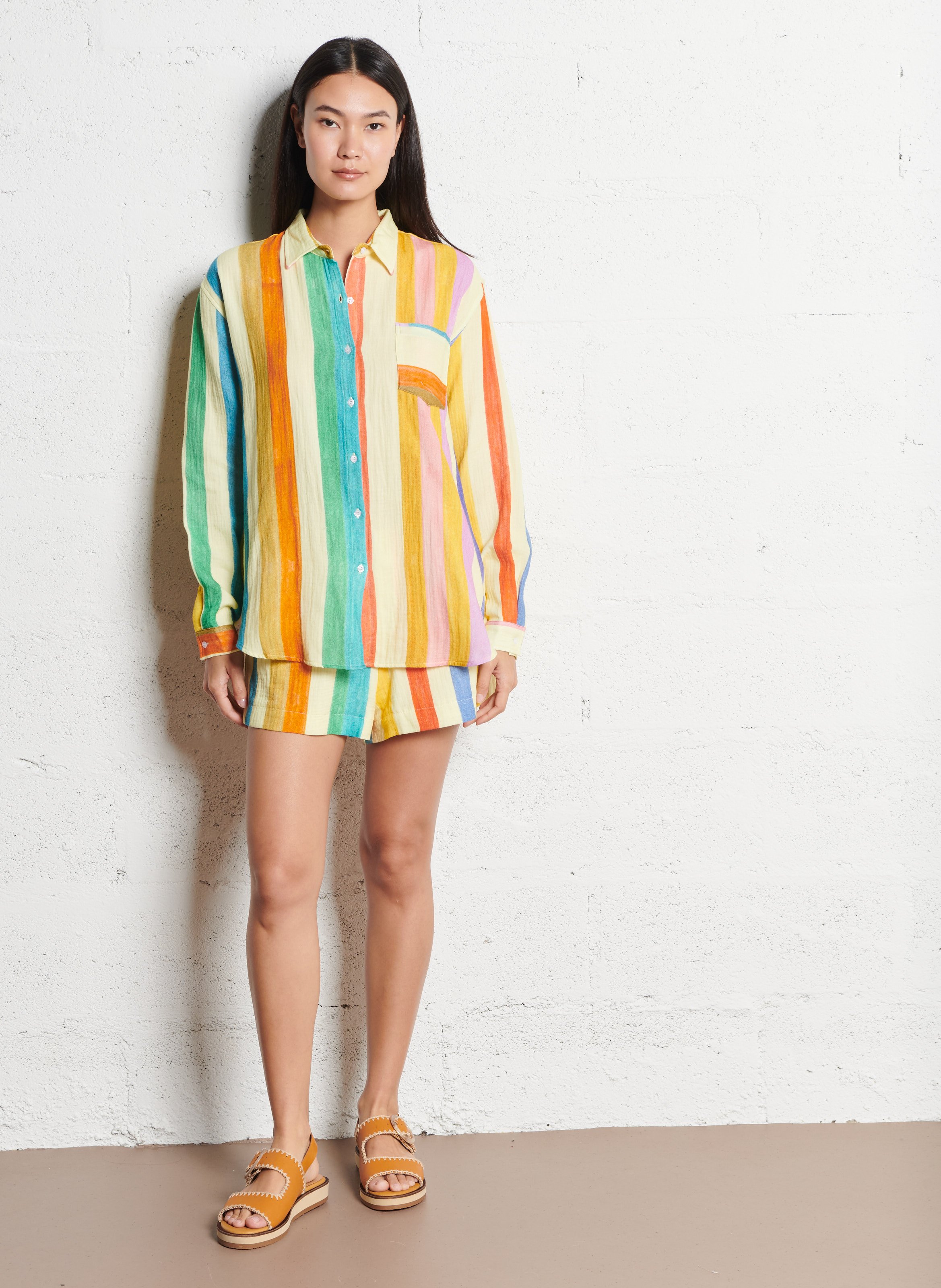 Classic-collar printed cotton shirt G.KERO Multicolored