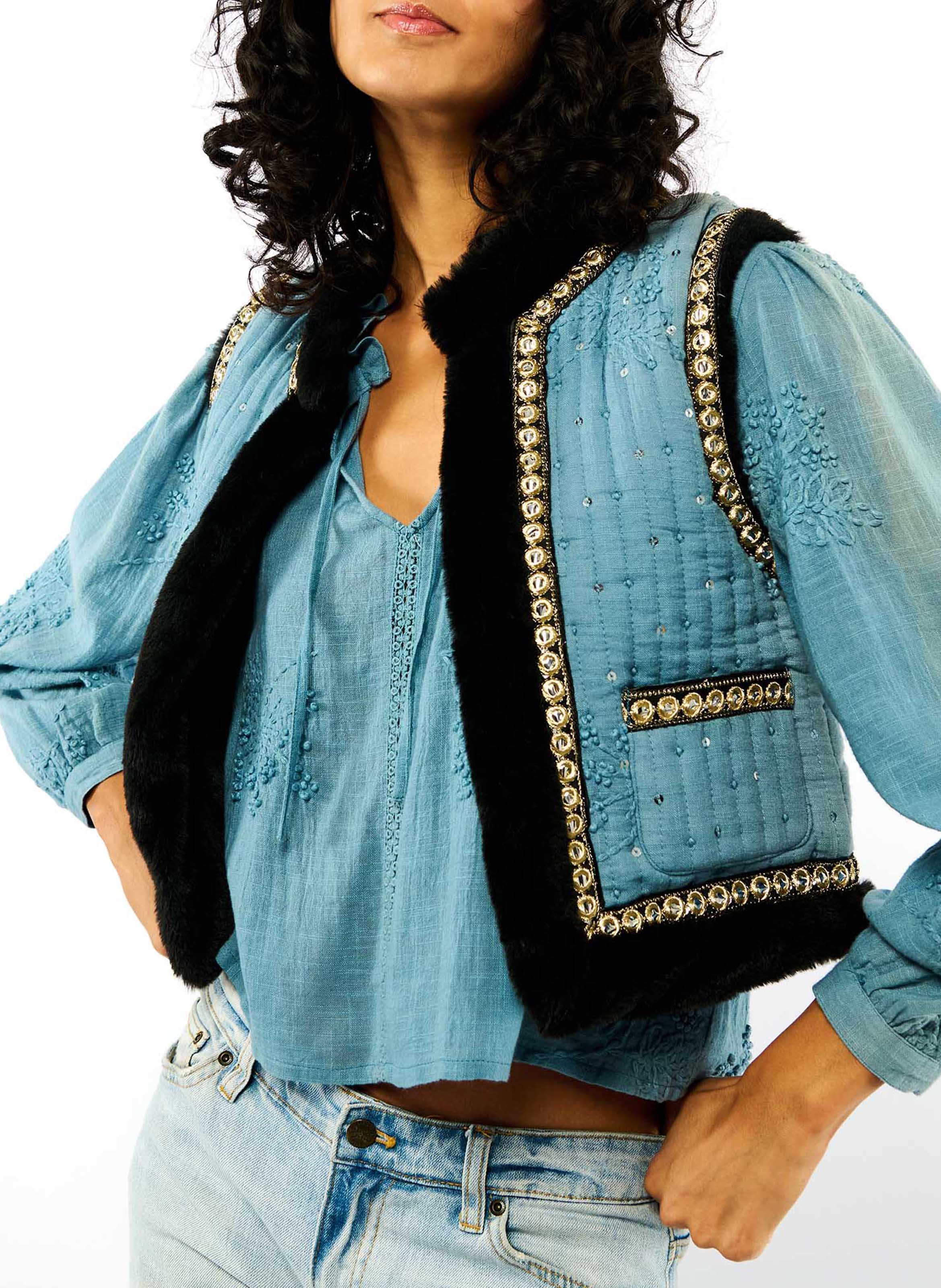 Straight cotton jacket WILD Blue