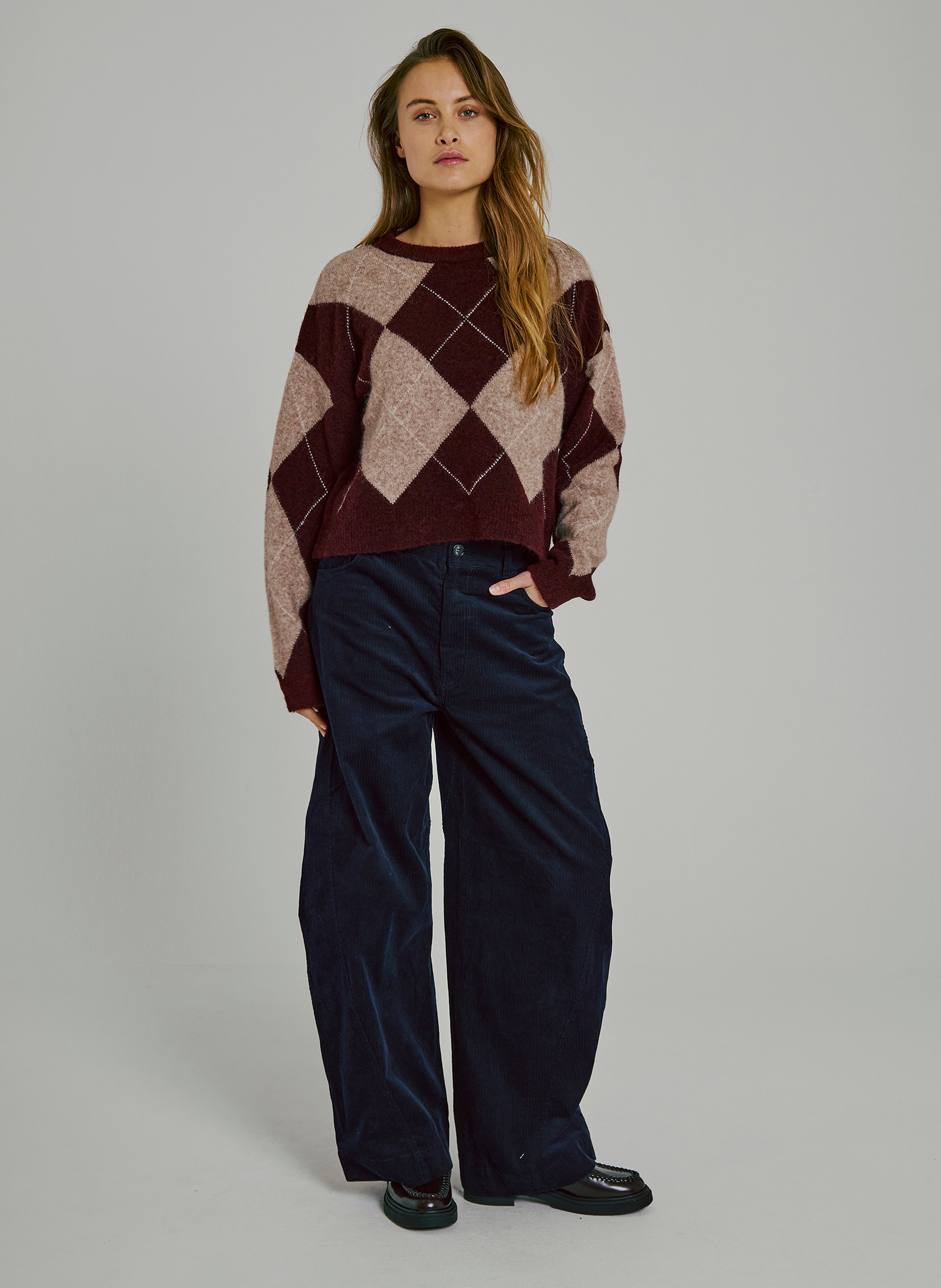 Oversized round neck jacquard wool blend sweater NORR Red