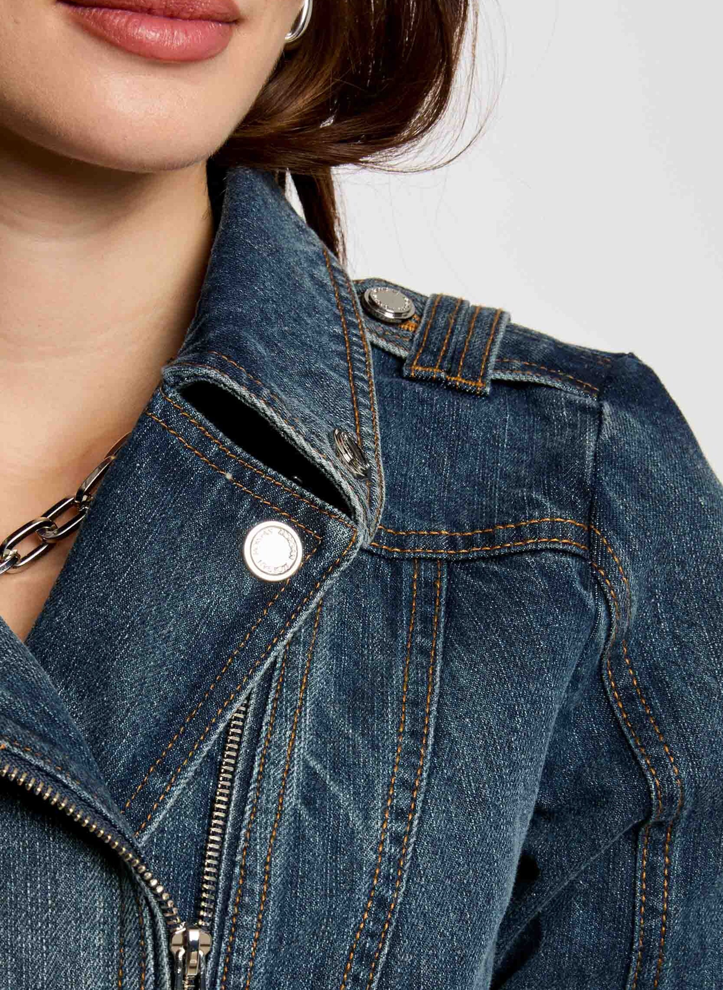 Short zip-up denim jacket MORGAN Blue