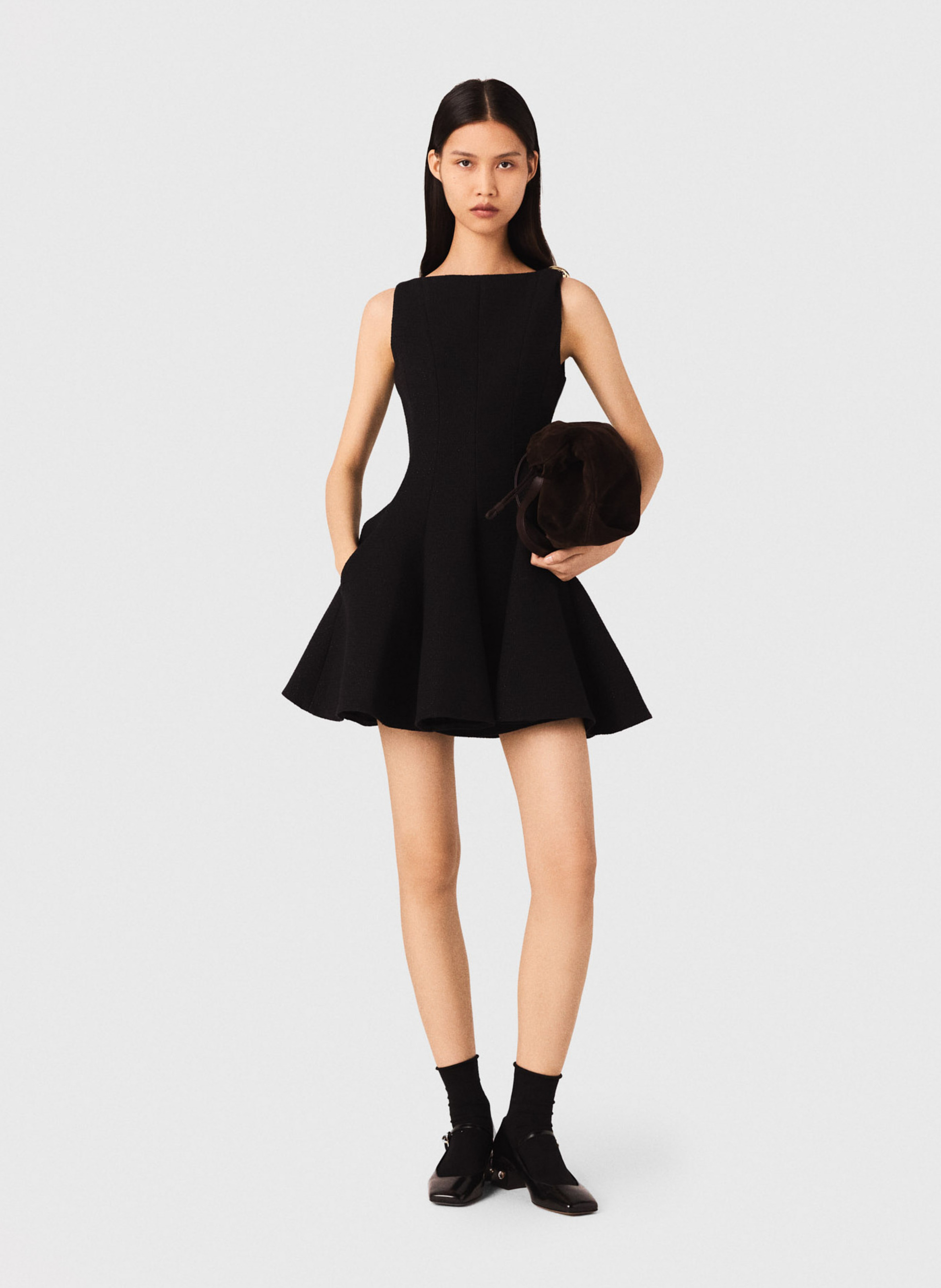 Robe courte évasée en coton mélangé MAJE Noir