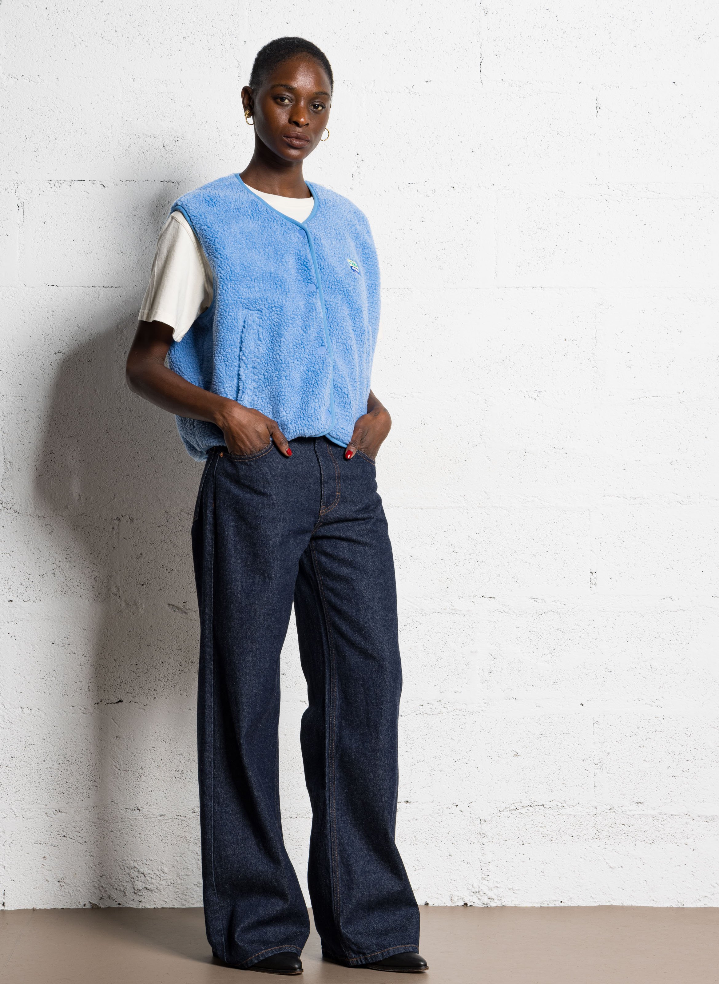 Round-neck fleecy sleeveless cardigan AMERICAN VINTAGE Blue