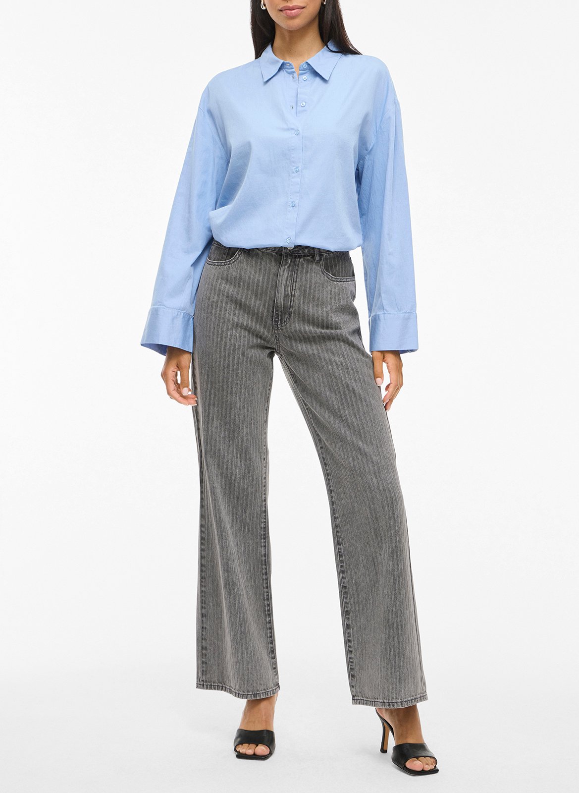 Jean flare rayé en coton VILA Gris