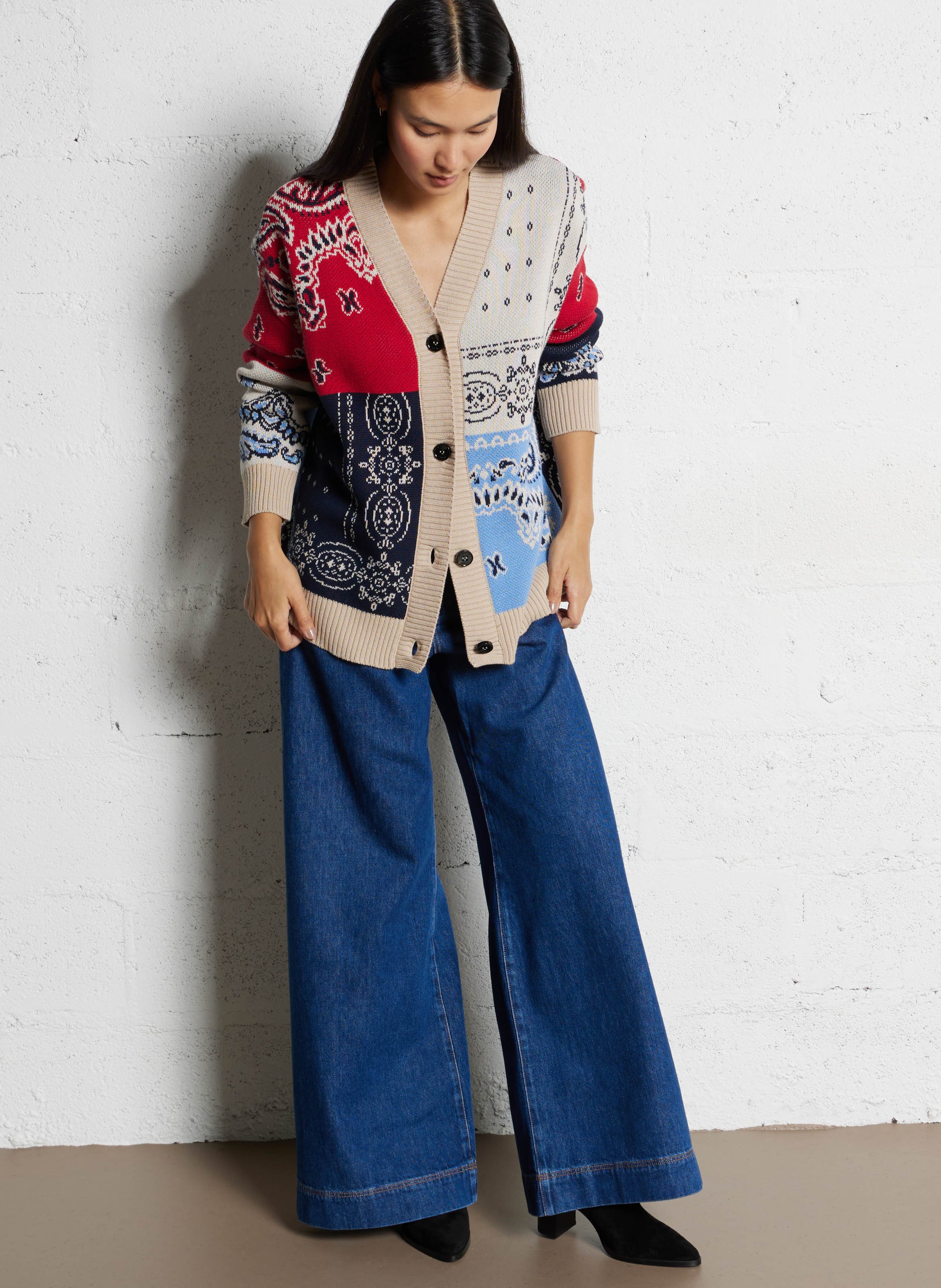 Printed cotton straight cardigan MAX MARA WEEK END Blue