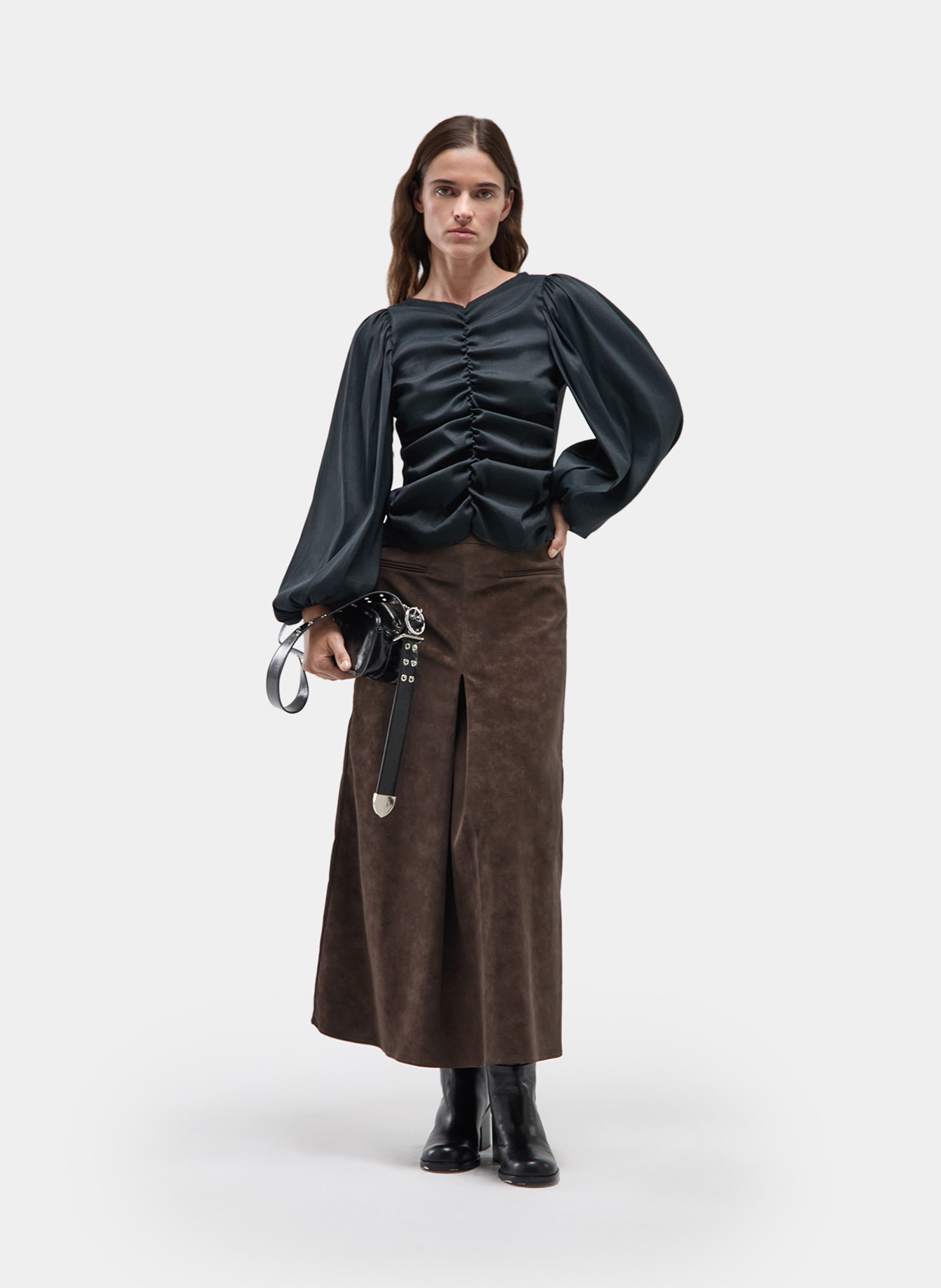 Gerafftes Rundhals-Top LAAGAM Schwarz