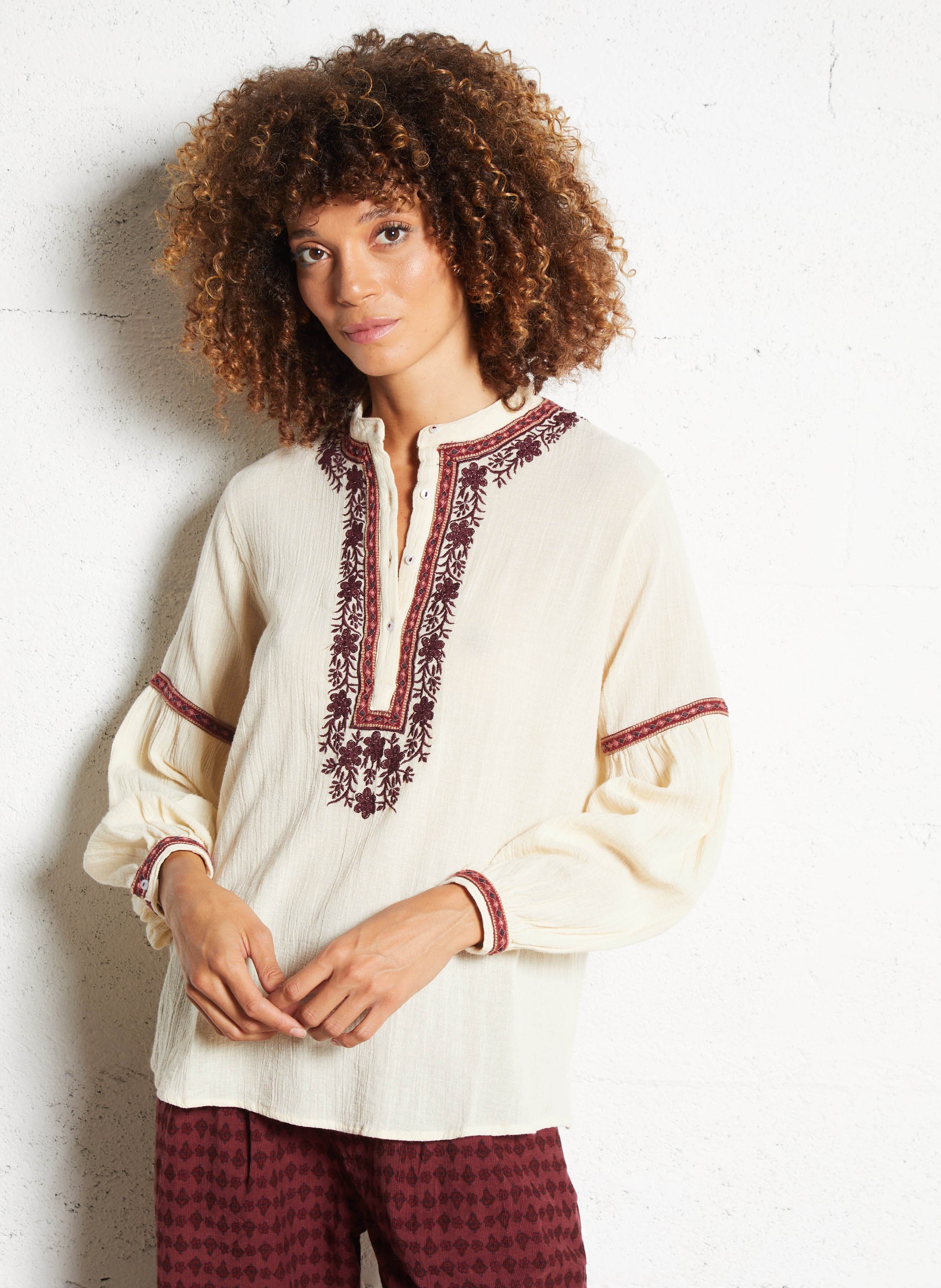 Round-neck cotton blouse MAISON HOTEL Red