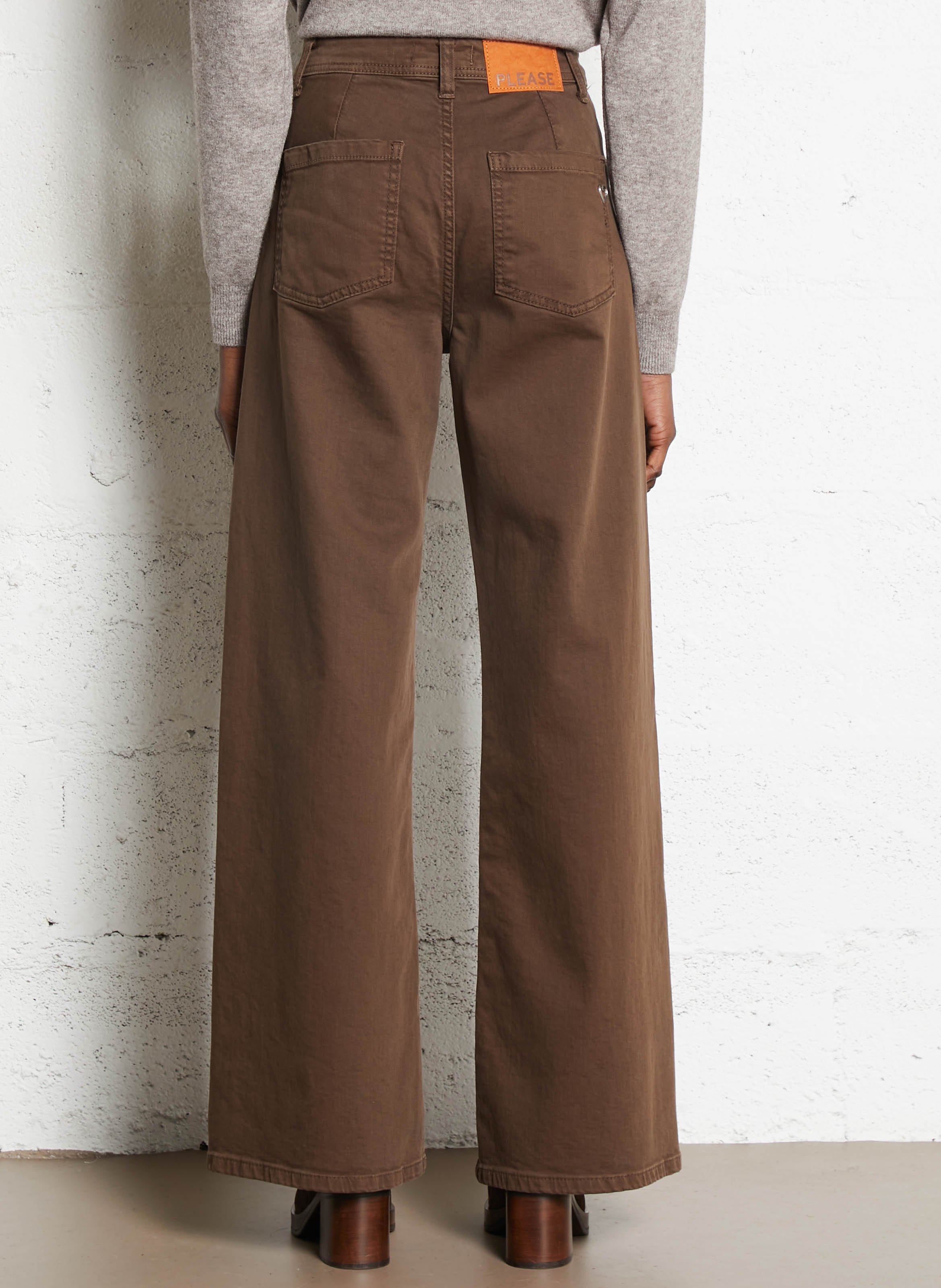 Jean large taille haute en coton PLEASE Rouge