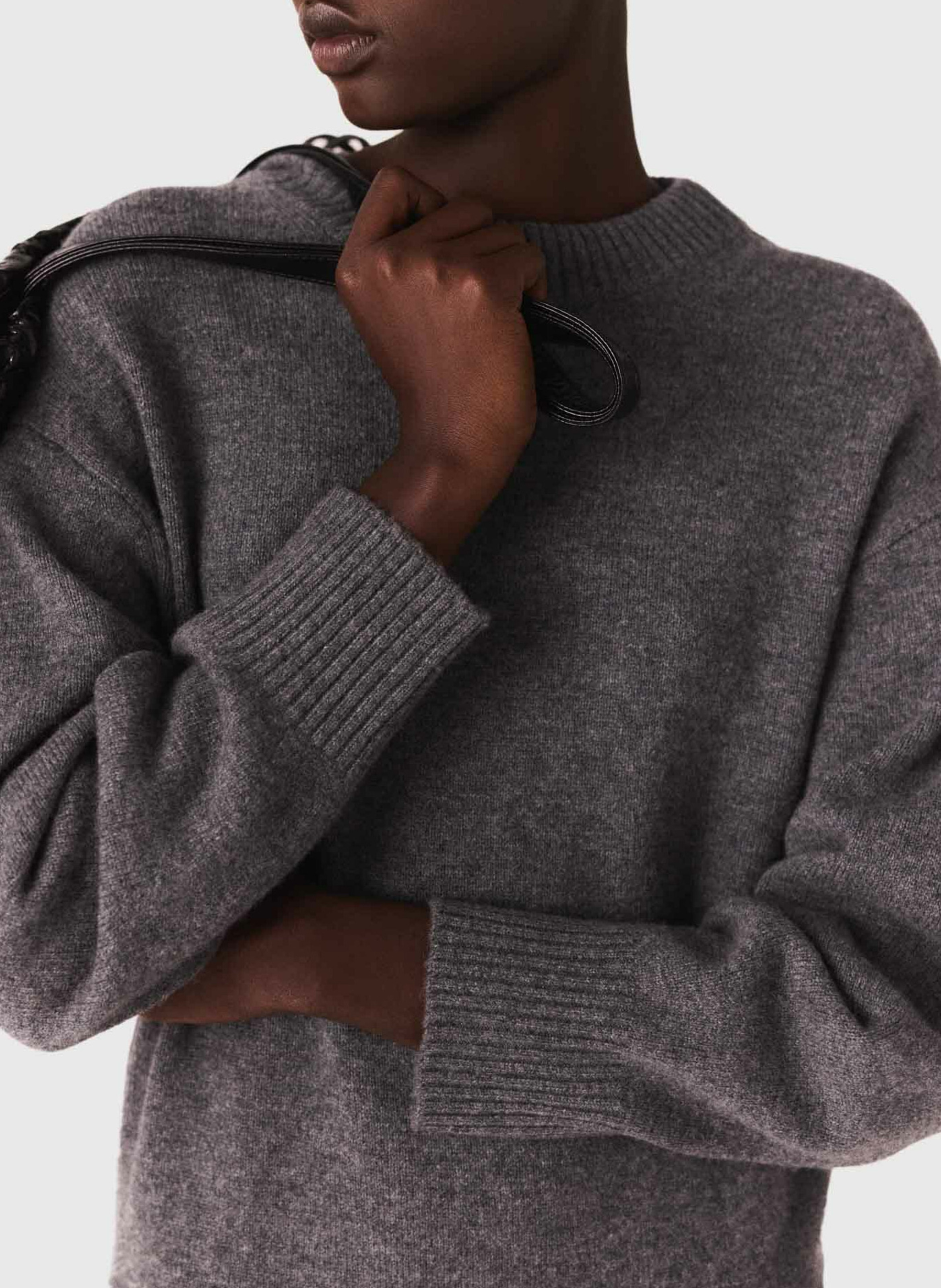 Robe longue col rond en laine mélangée MAJE Gris