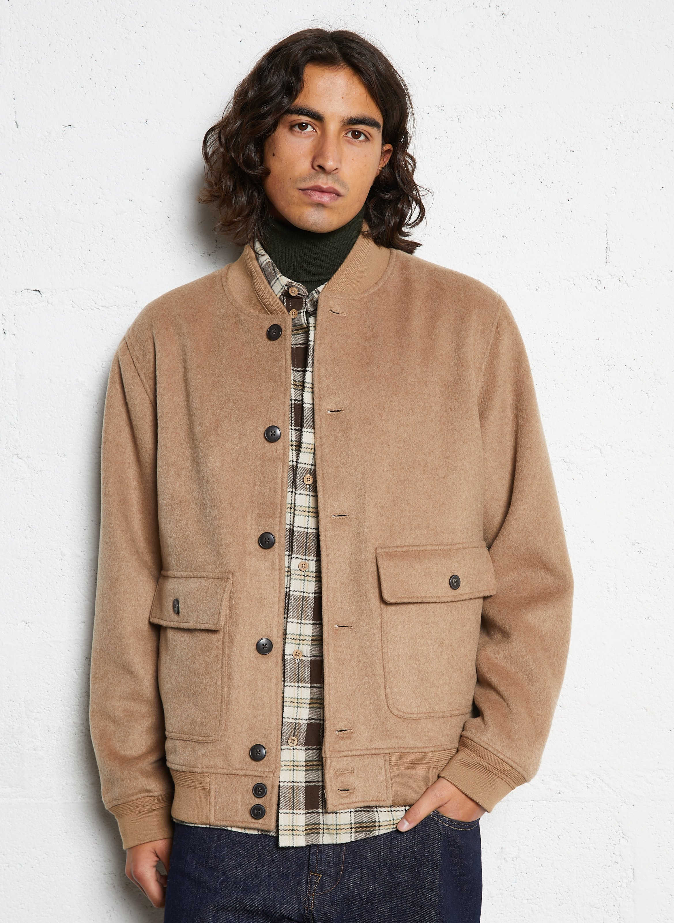 Wollmischung Teddy-Kragen Bomberjacke HACKETT Beige