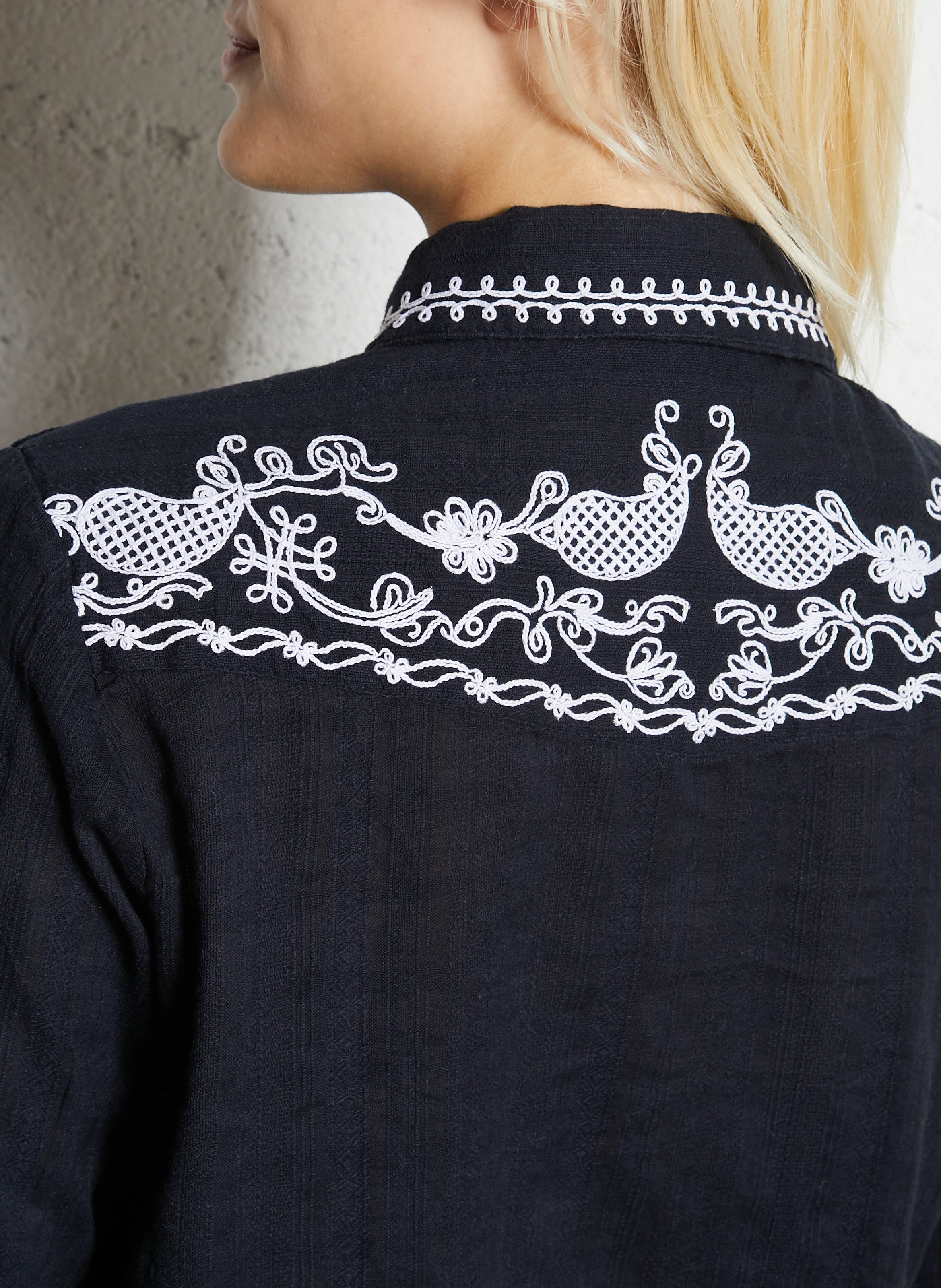 Straight embroidered cotton shirt MAISON HOTEL Black