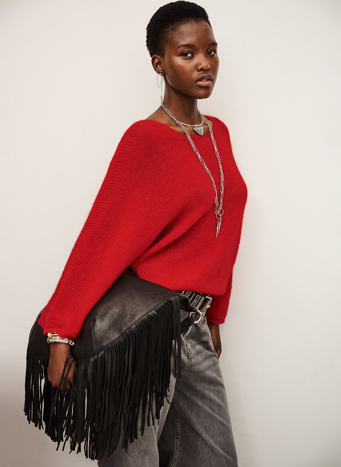 Pull droit col rond en maille BA&SH Rouge