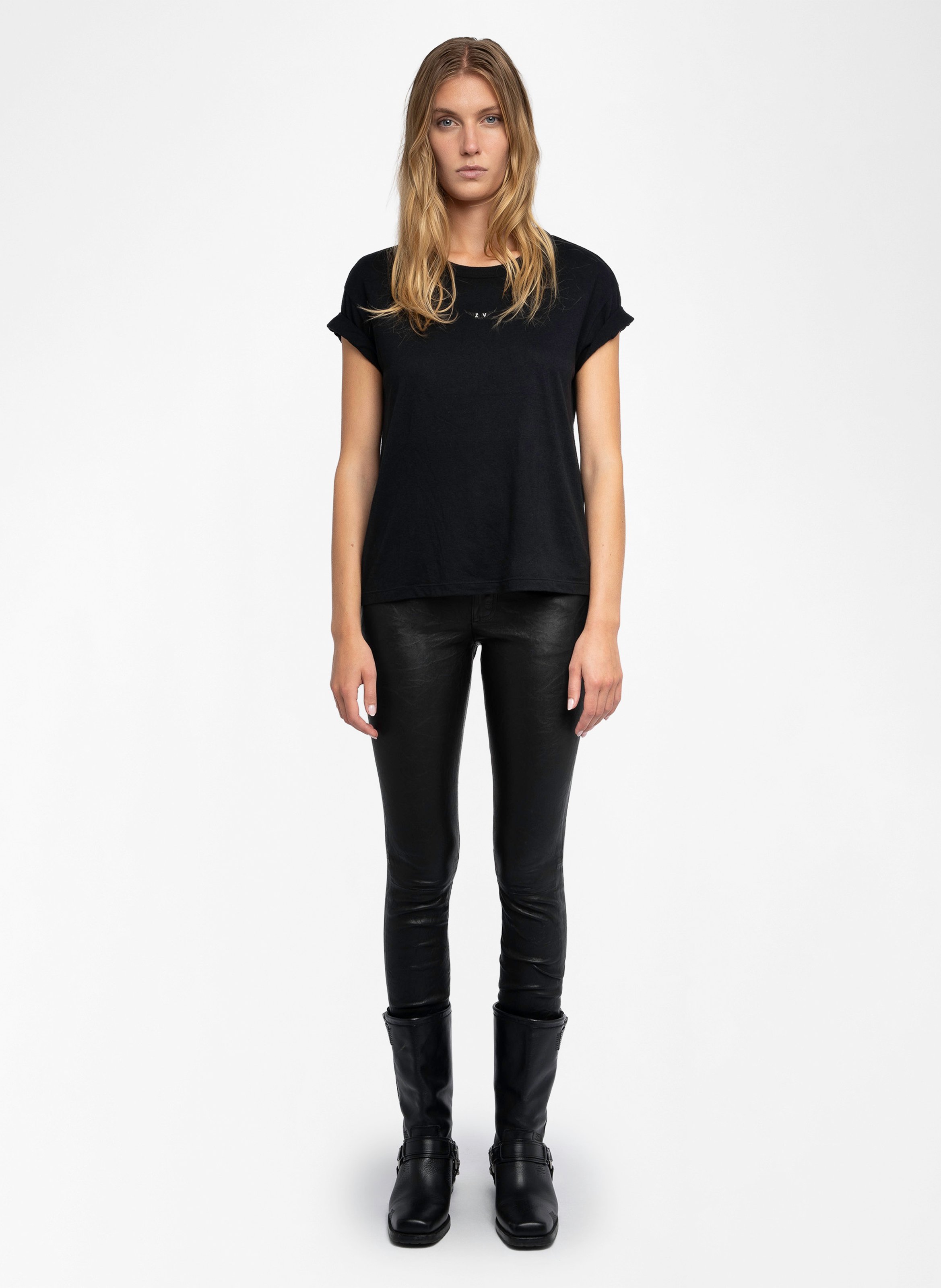 Pantalon droit en cuir ZADIG&VOLTAIRE Noir