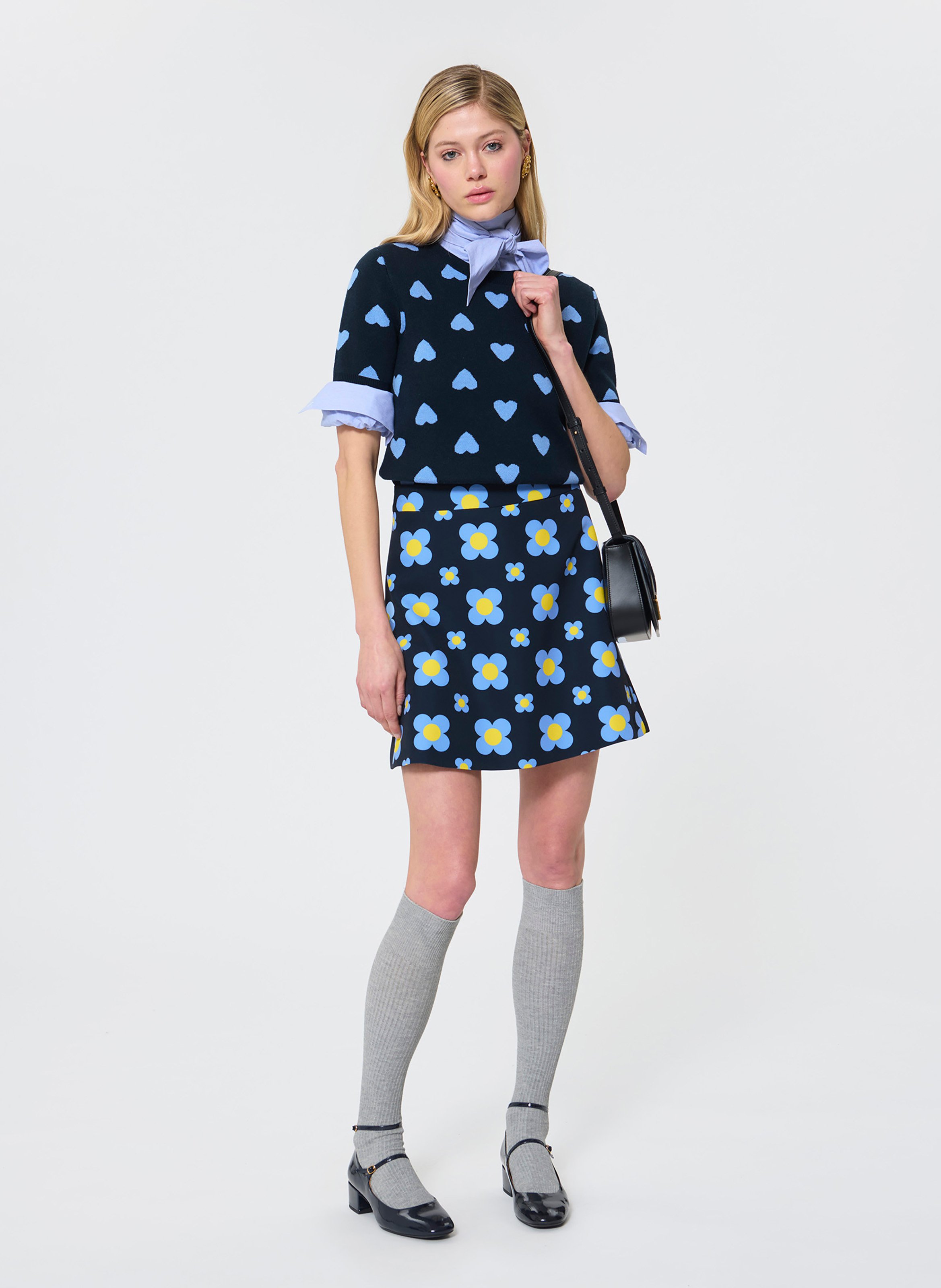 Short printed dress with classic collar TARA JARMON Blue