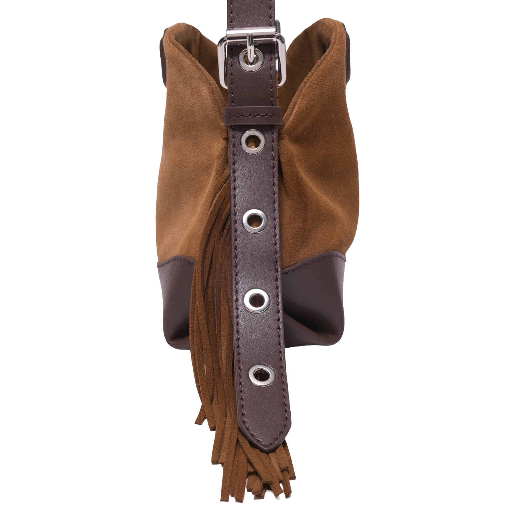 Schoudertas met franjes en dubbel materiaal MAJE Bruin