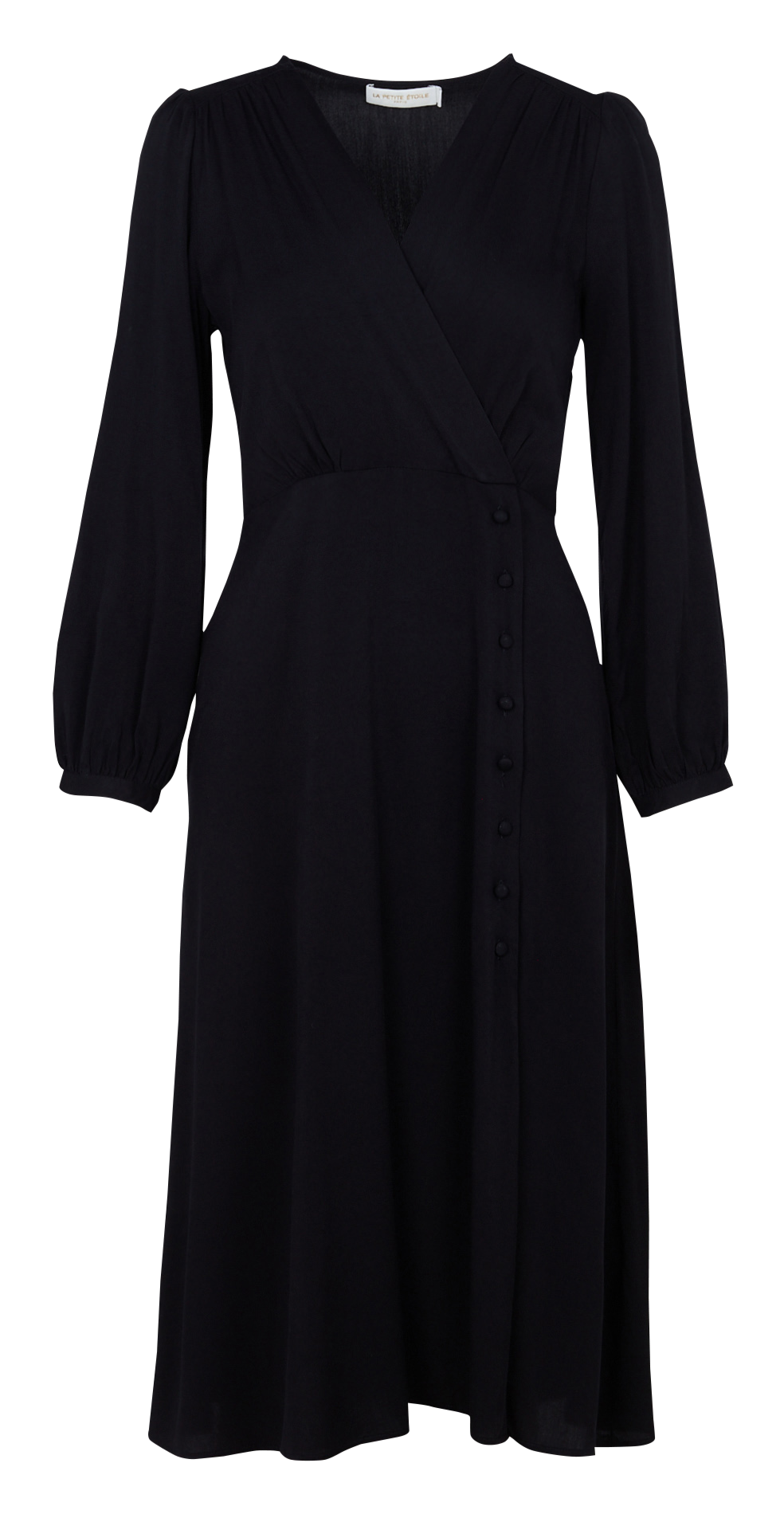Midi wikkeljurk met uitlopende rok LA PETITE ETOILE Zwart