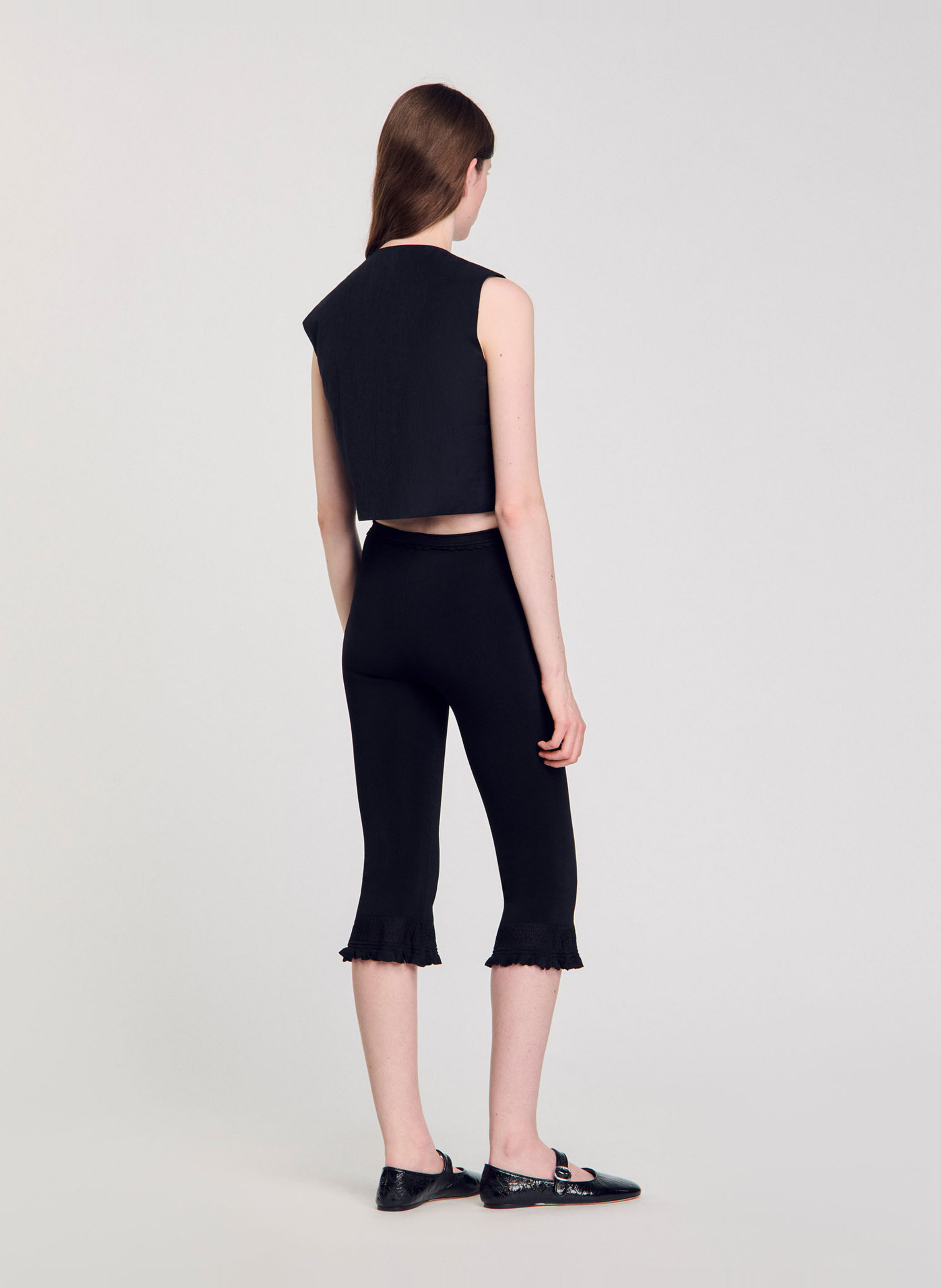 Korte rechte top van gemengd katoen SANDRO Zwart