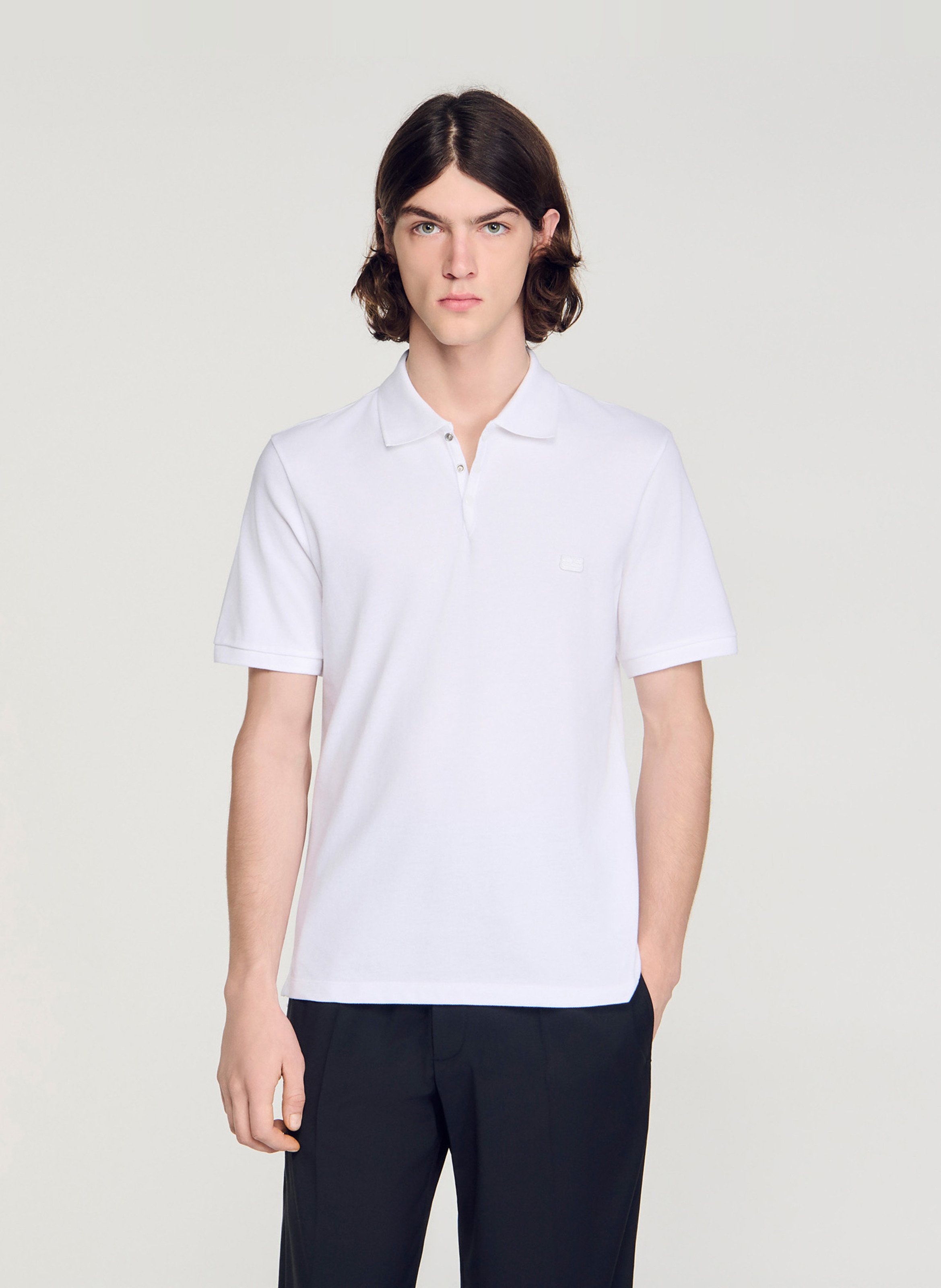 Polo droit en coton SANDRO Blanc