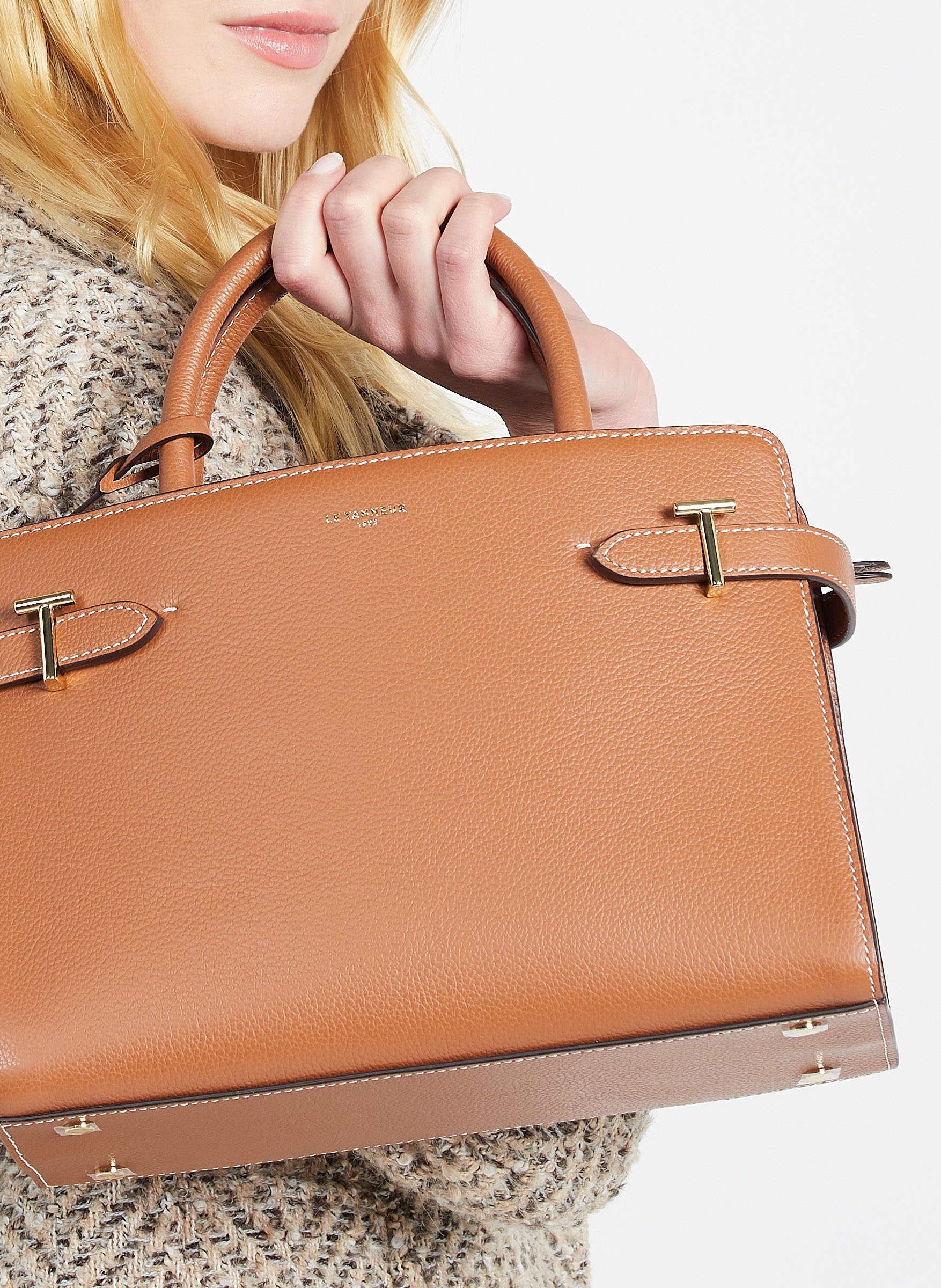 Sac à main en cuir grainé LE TANNEUR Marron