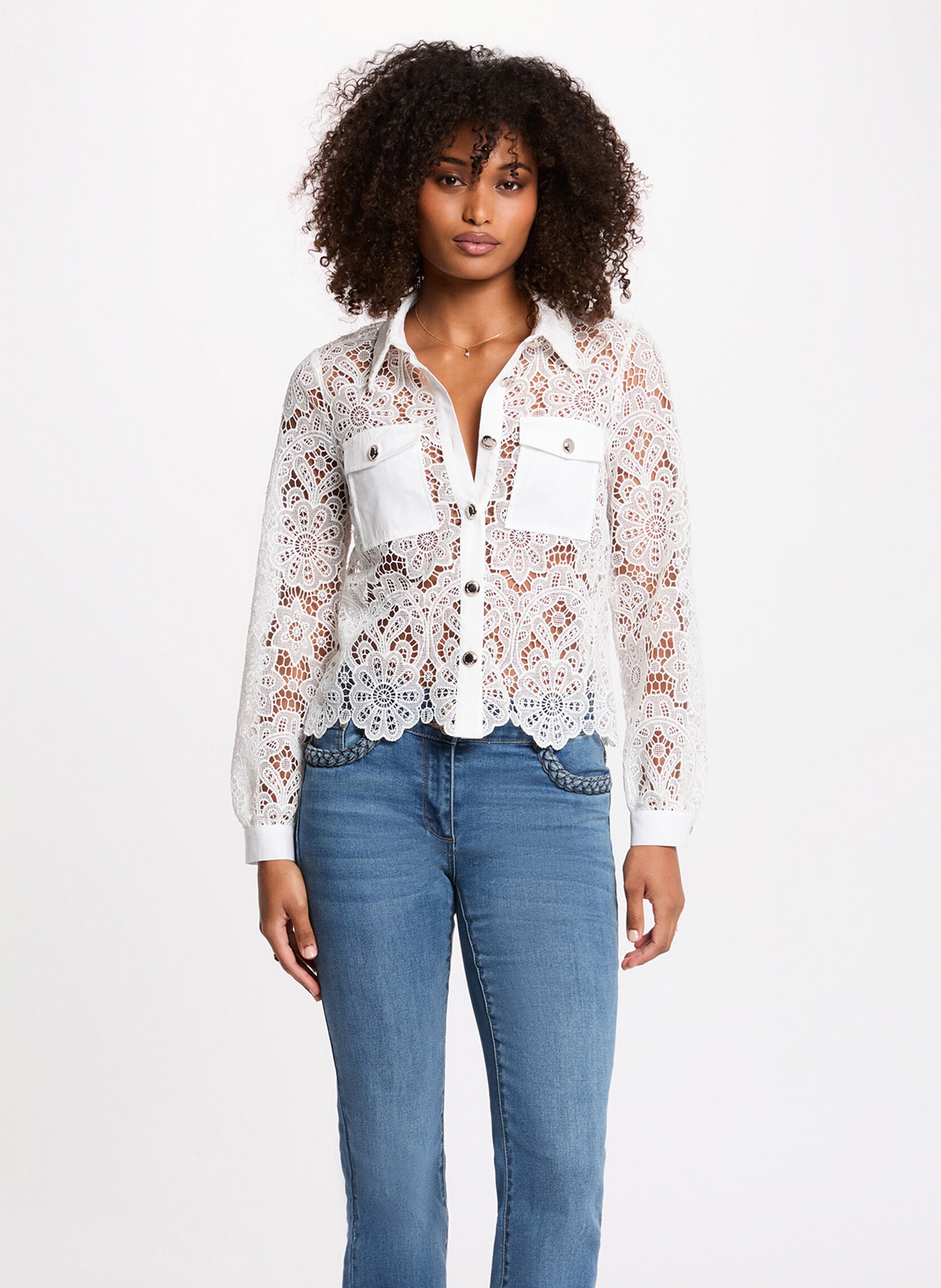 Chemise droite en dentelle MORGAN Blanc