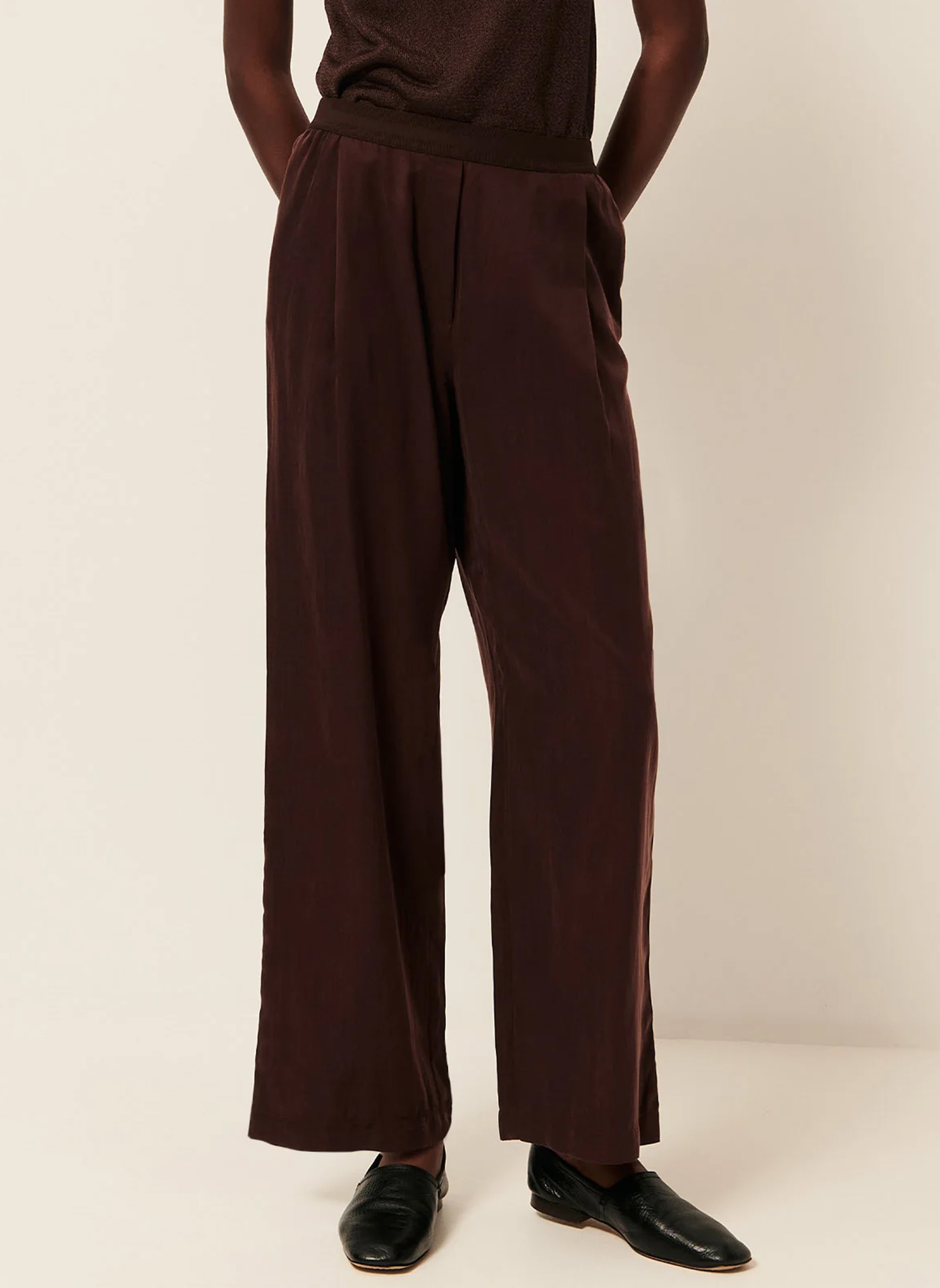 Pantalon élastiqué droit à rayures SESSUN Marron