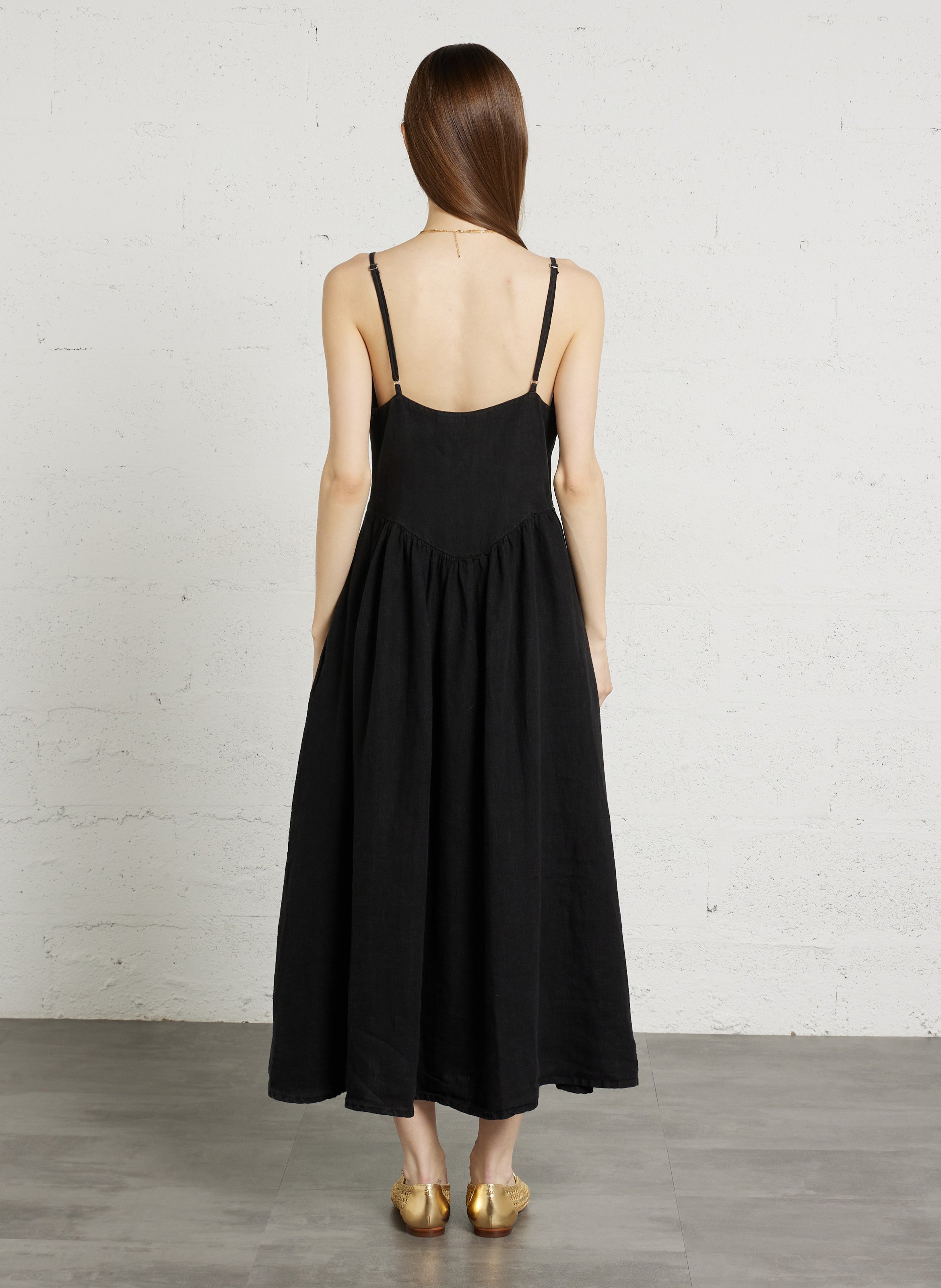 Lange jurk met ronde hals in katoen en linnenmix THE NEW SOCIETY Zwart