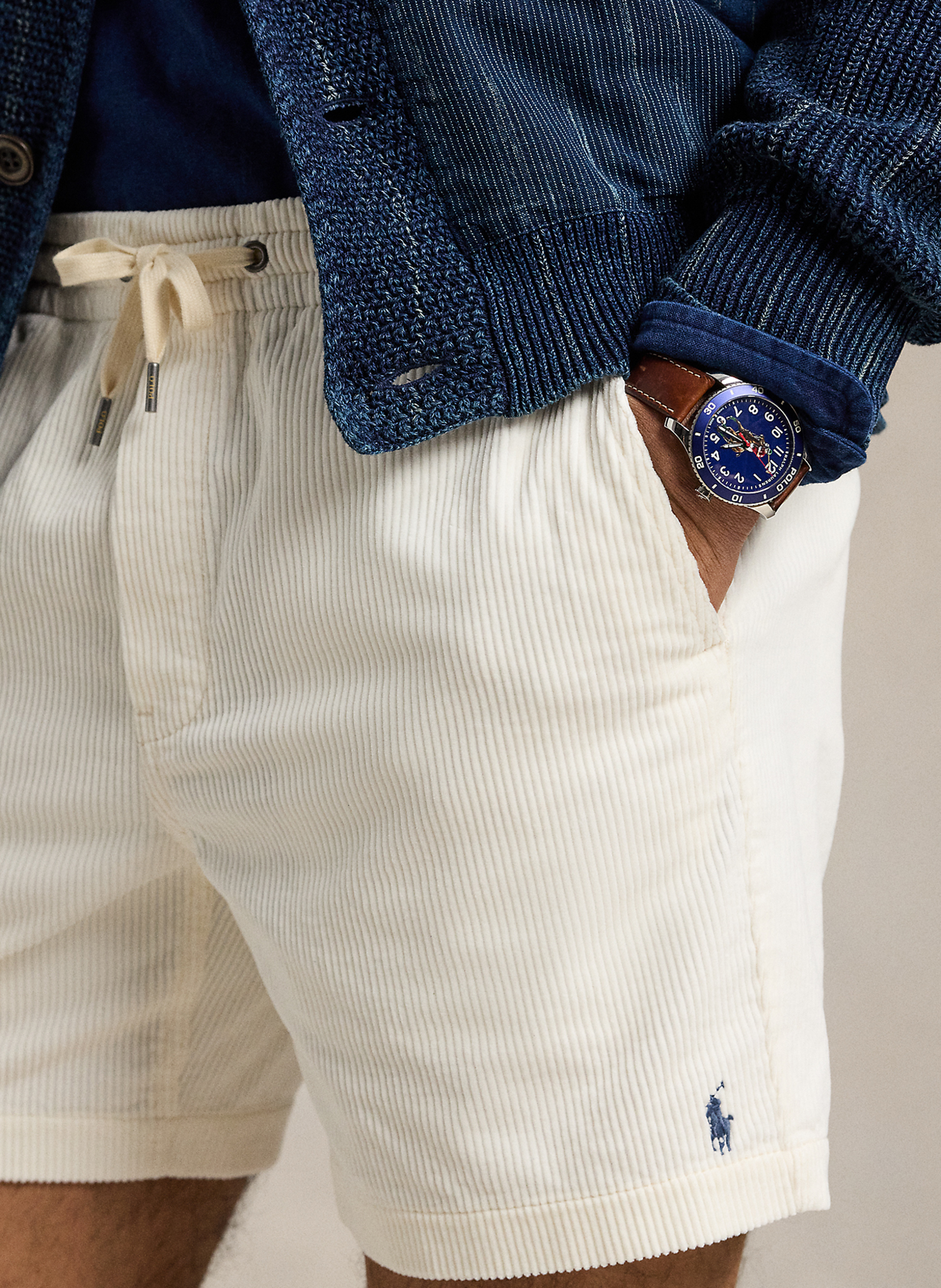 Short droit côtelé en coton POLO RALPH LAUREN Blanc