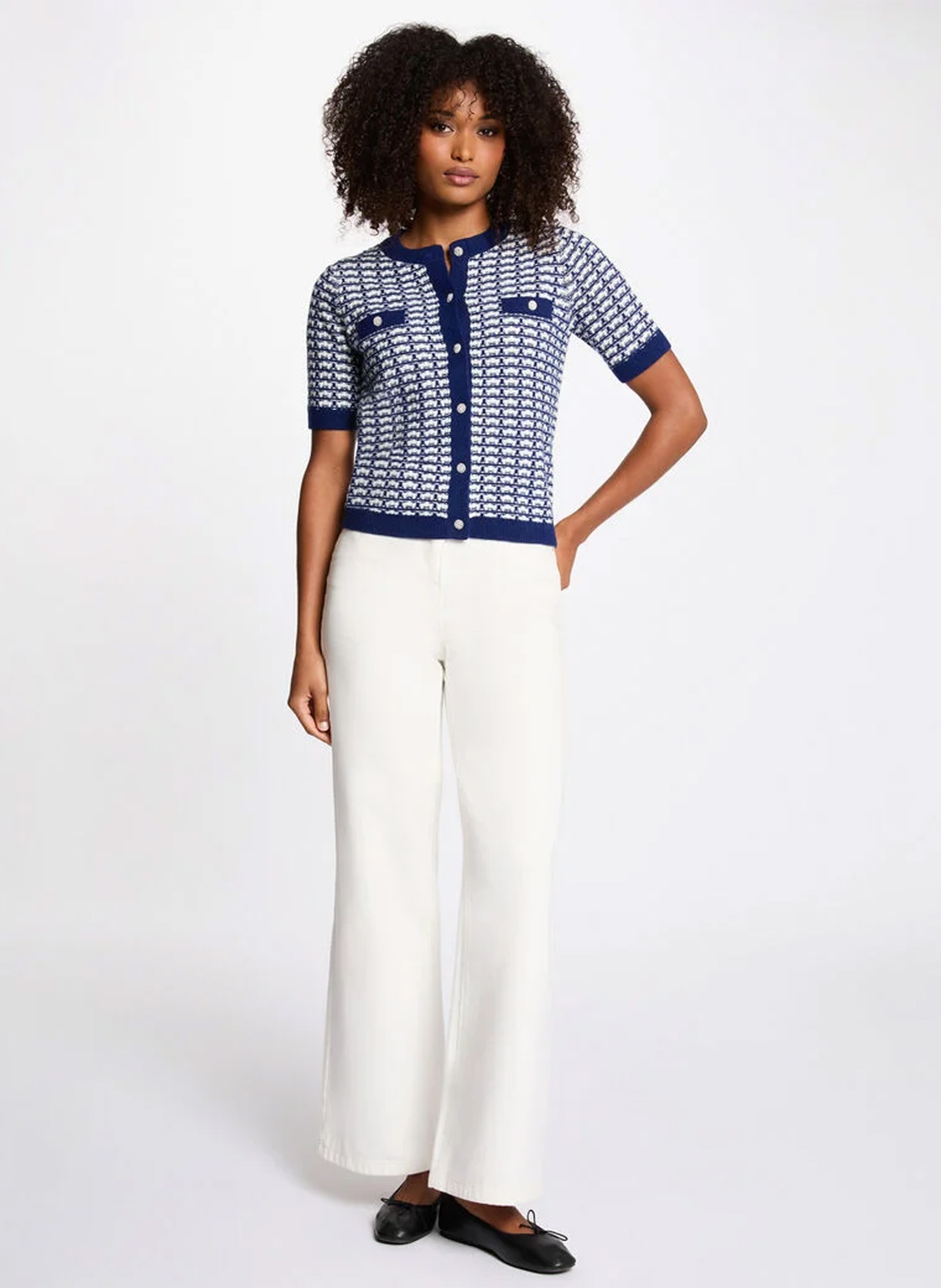 Short buttoned cardigan with pattern MORGAN Blue