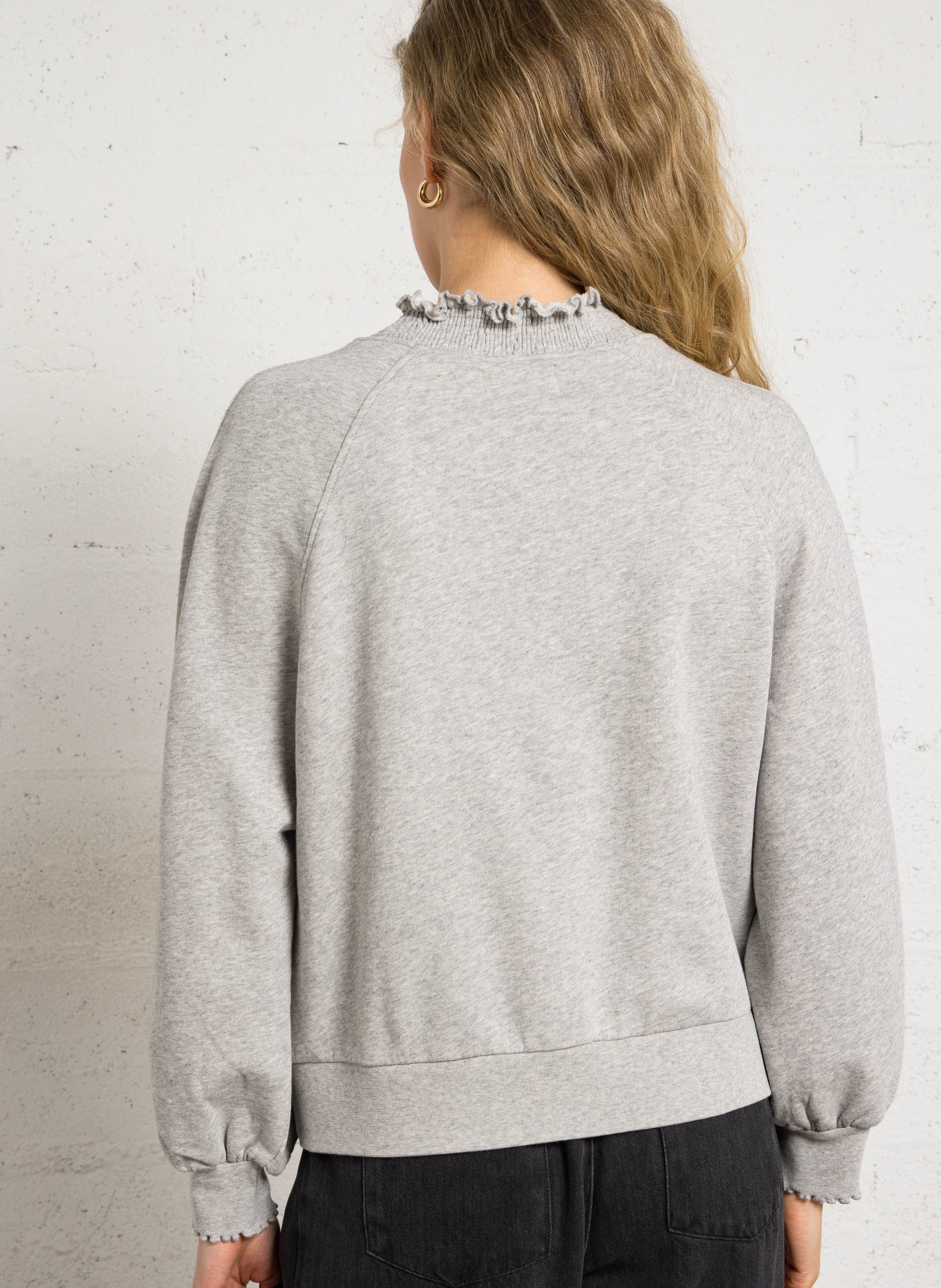 Sweat col smock en coton DES PETITS HAUTS Gris