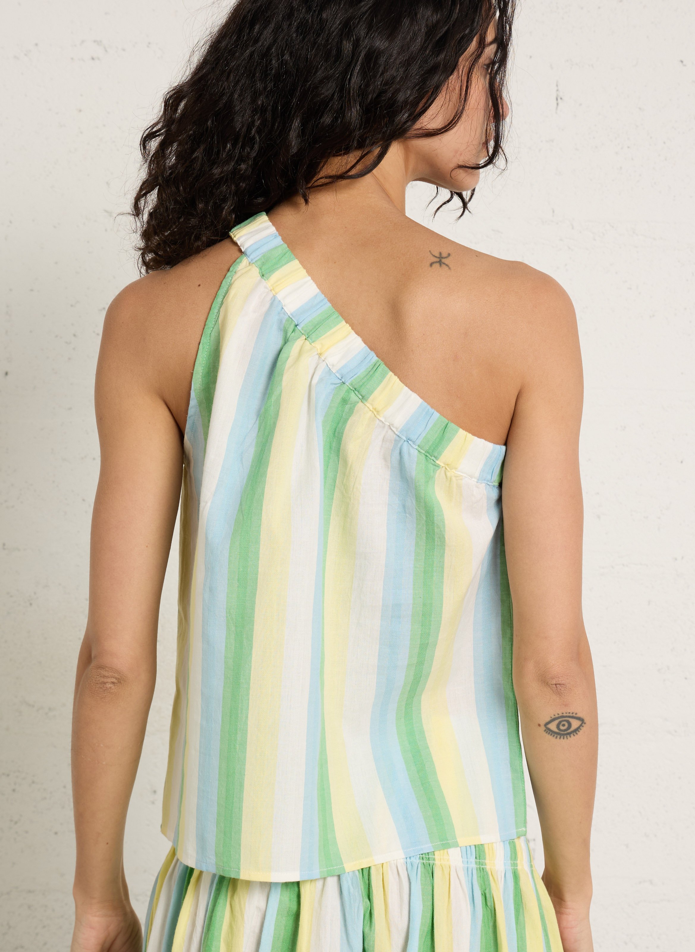 Gestreepte katoenen crop top PETITE MENDIGOTE Groen