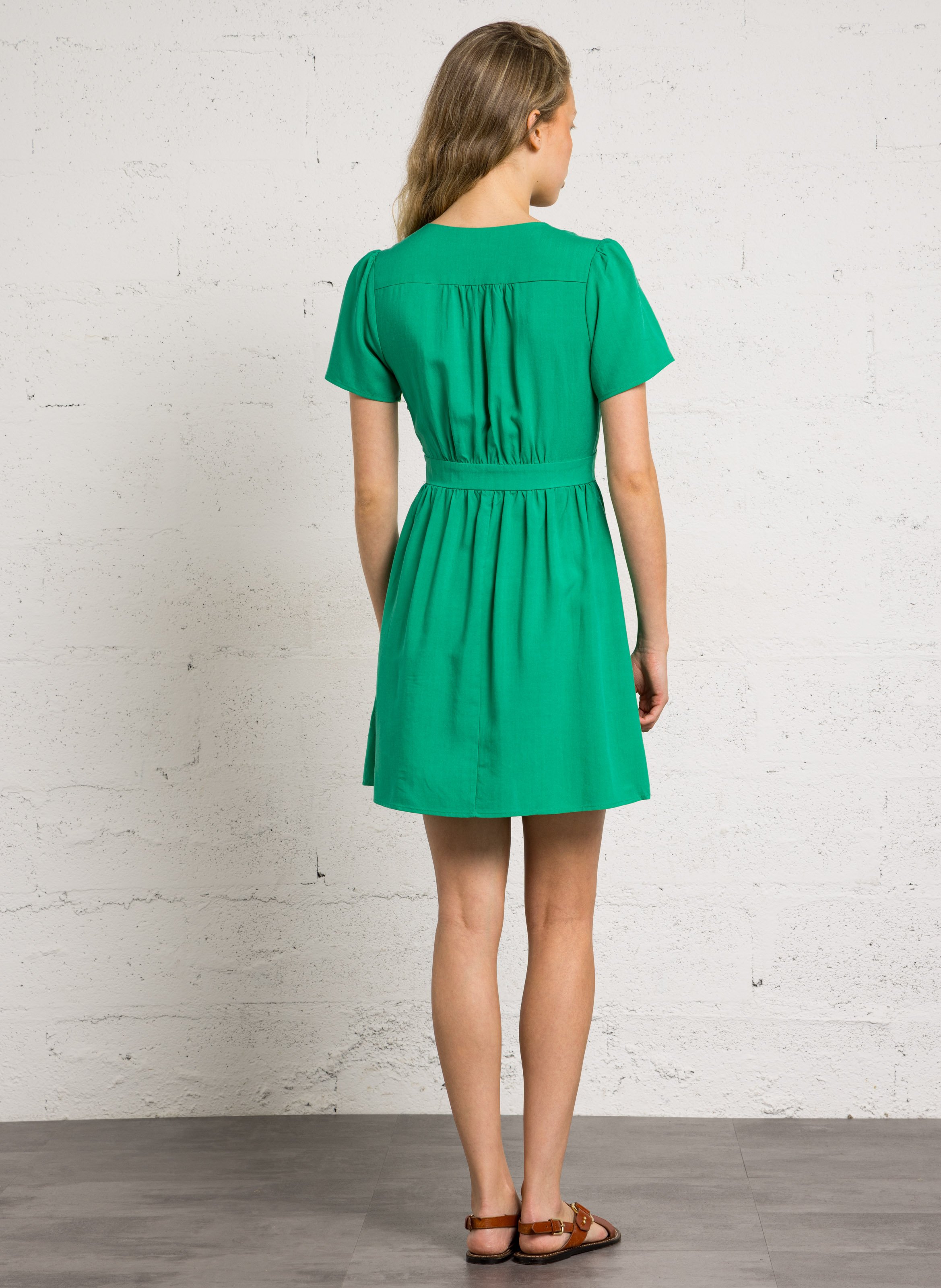 Robe courte col V Vert