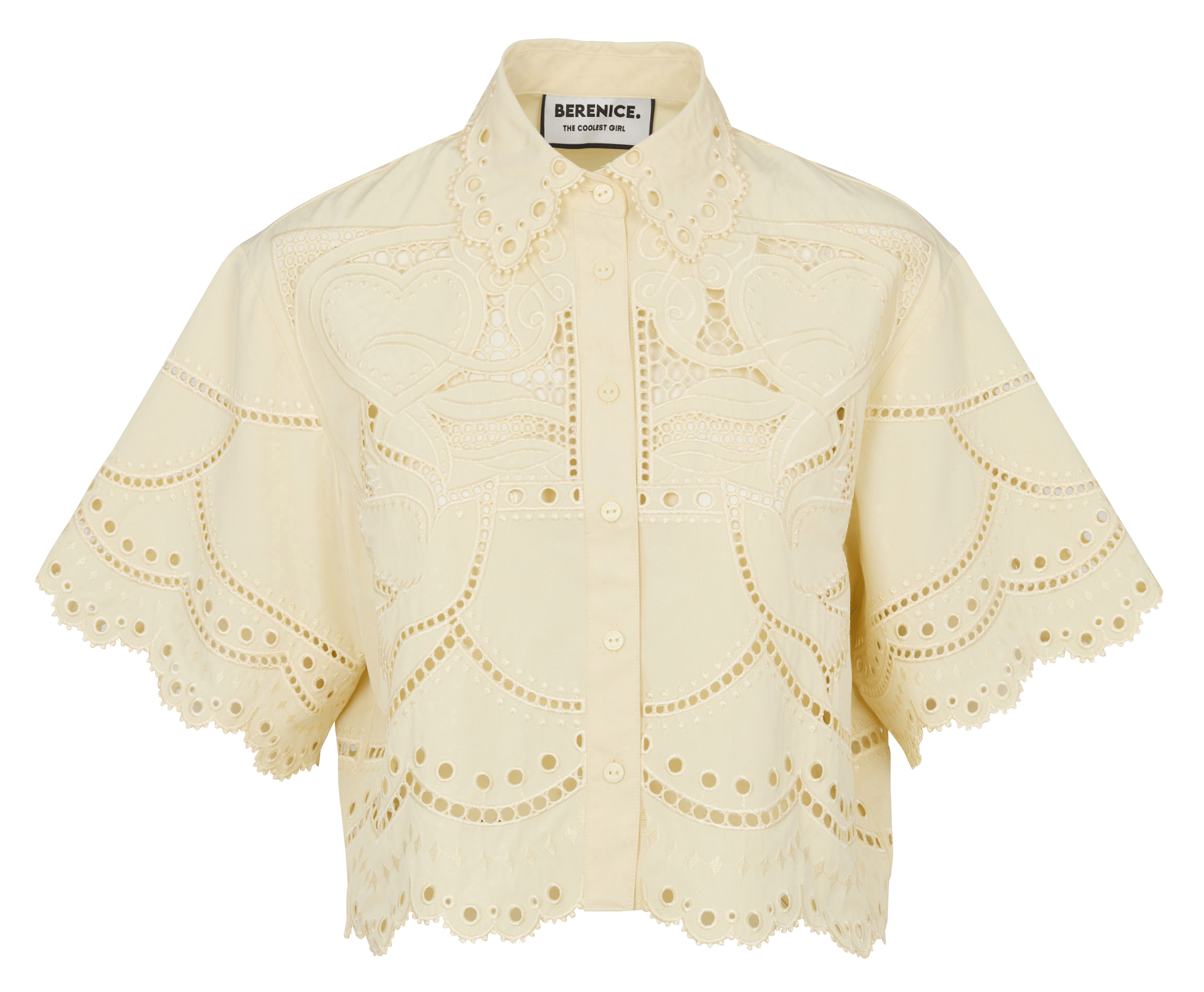 Short shirt with English embroidery BERENICE Yellow