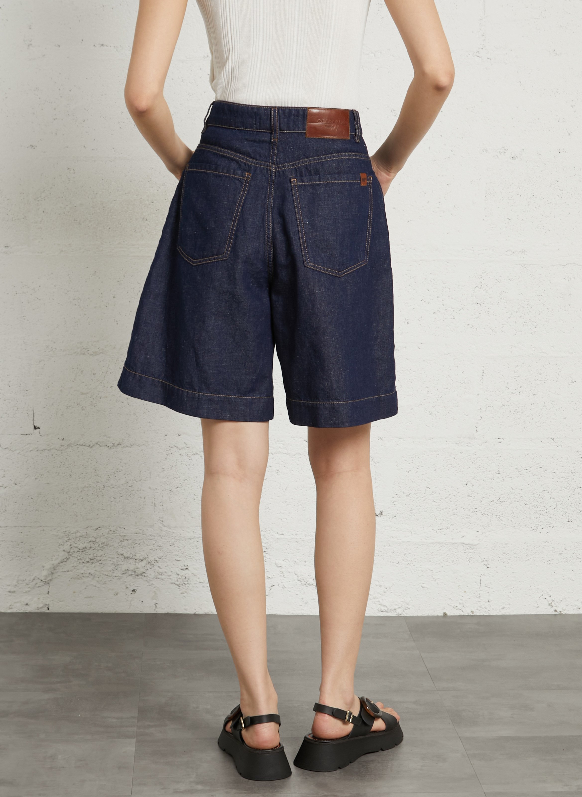 Rechte short - katoen/linnenblend MAX MARA WEEK END Blauw