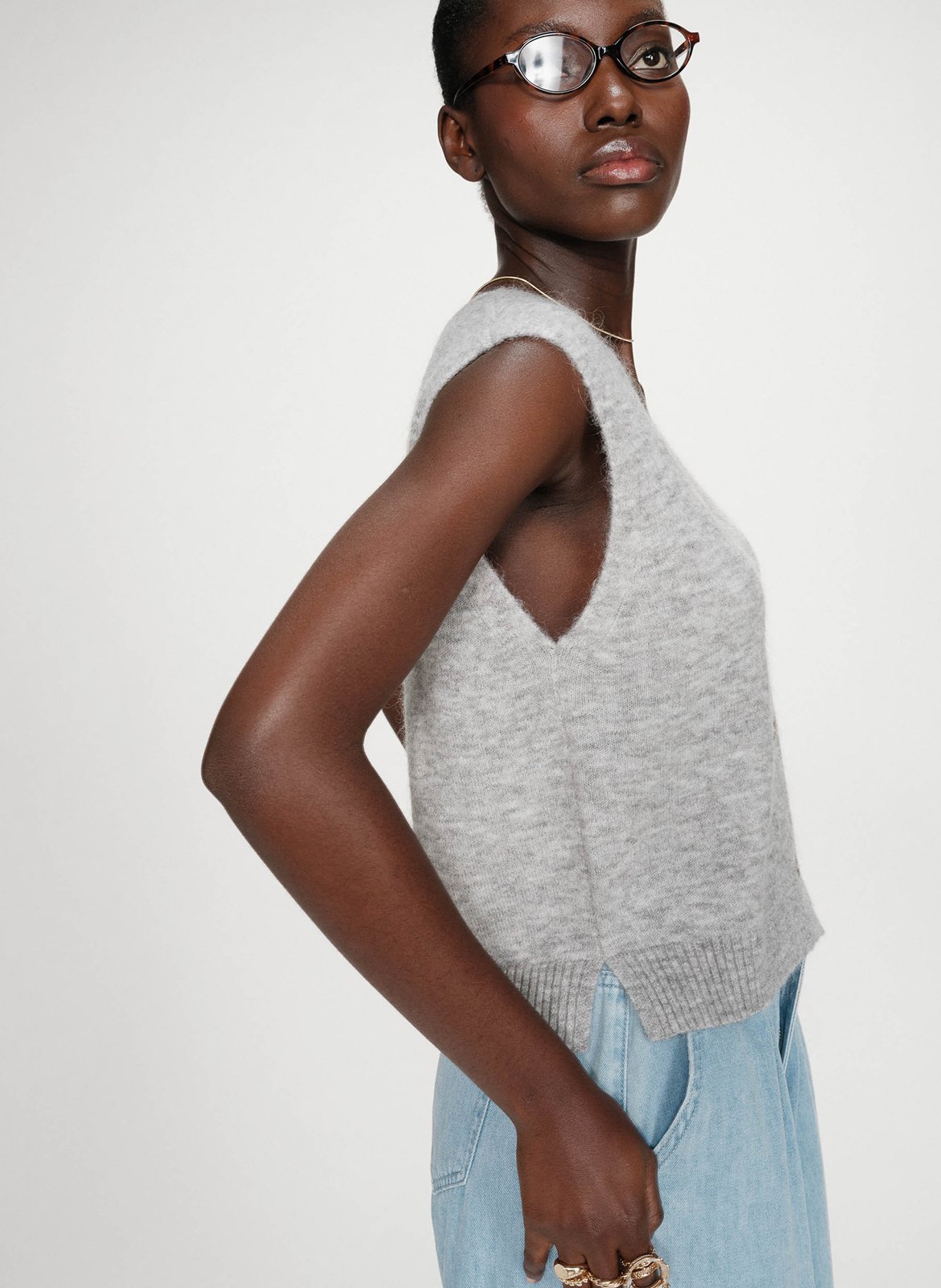 Sleeveless V-neck solid cardigan GRACE ET MILA Silver